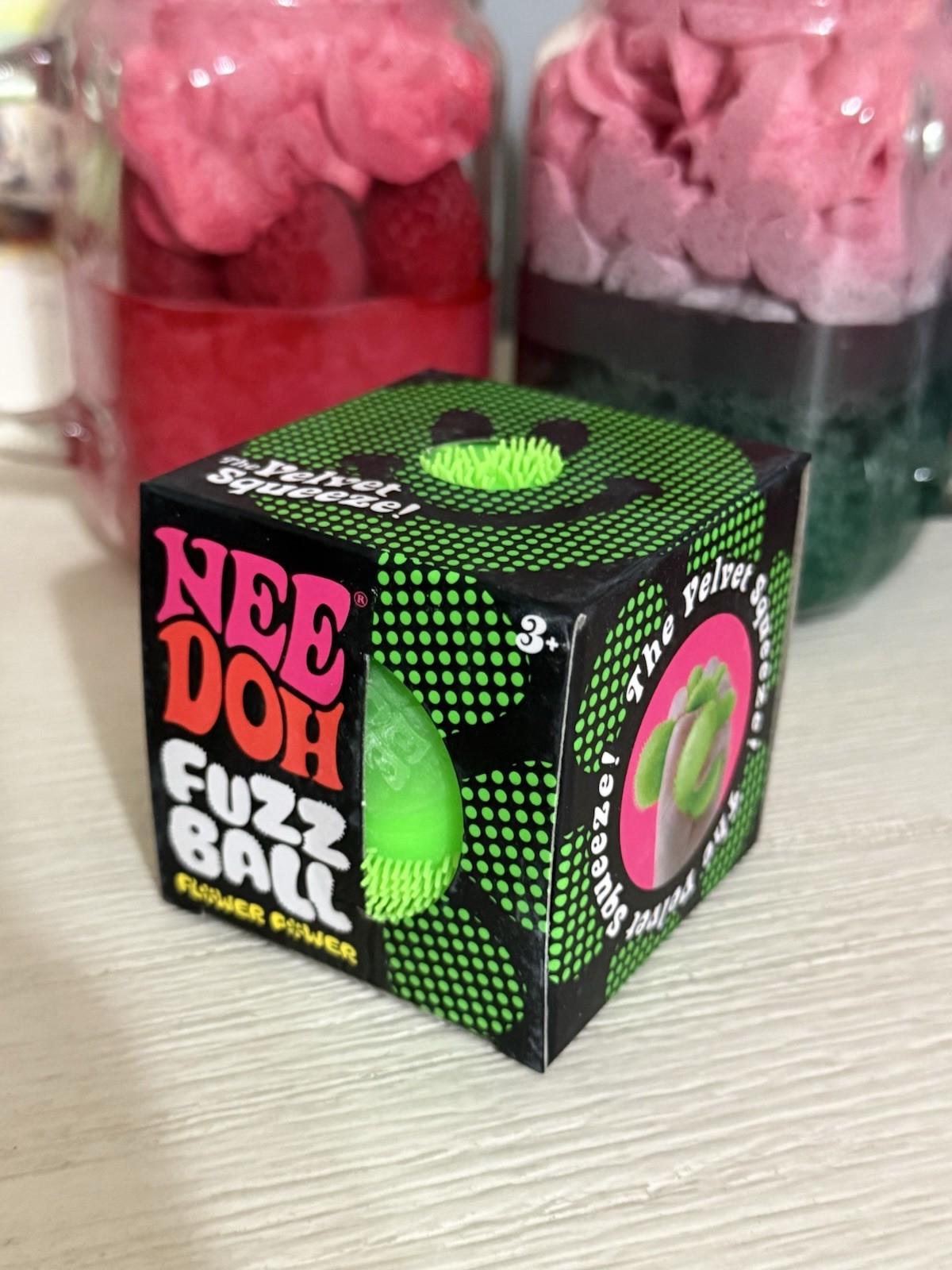 Green Needoh FUZZ BALL Flower Power Nee Doh Squishy NEE-DOH Fuzzball AUTHENTIC