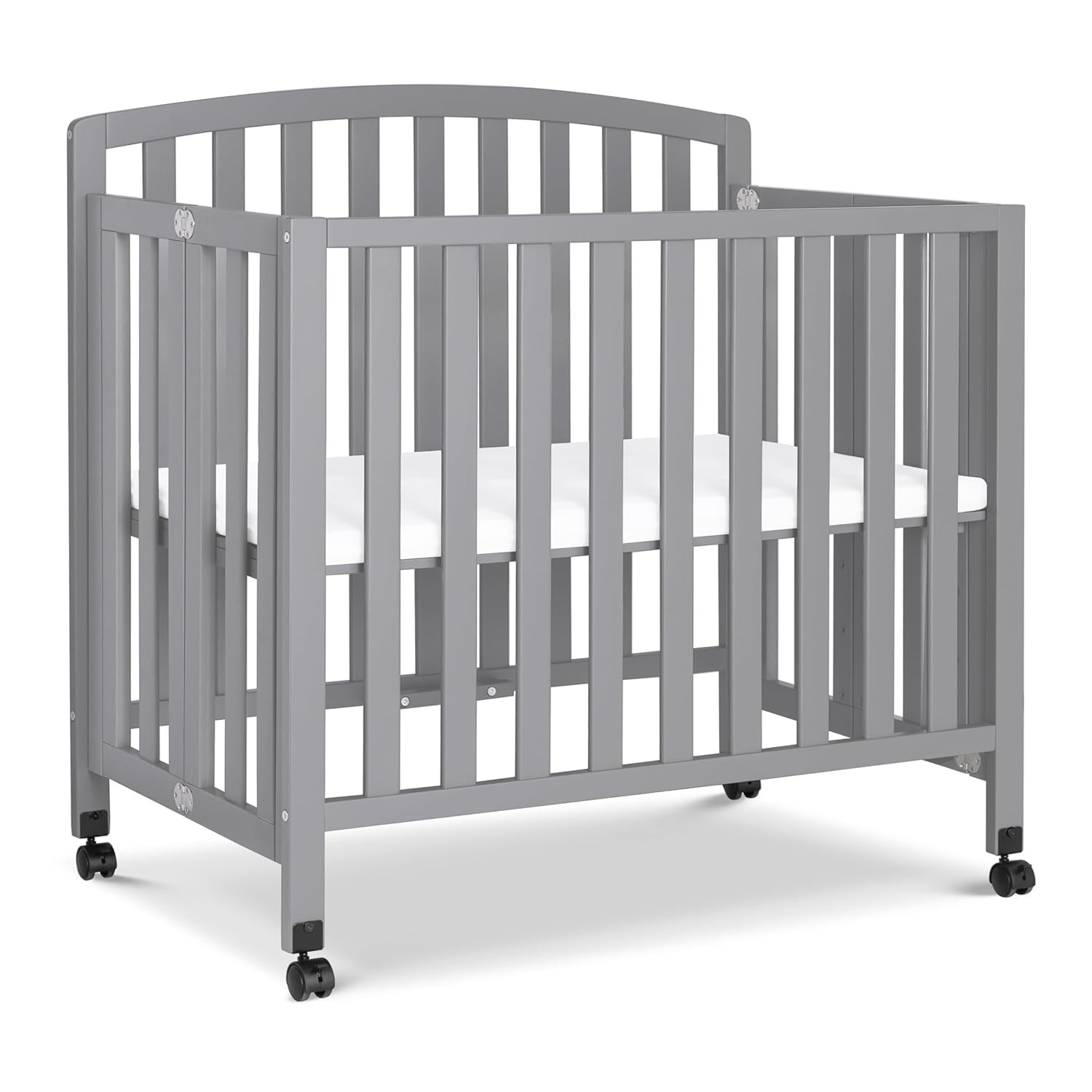 Dylan Folding Portable 3-in-1 Convertible Mini Crib and Twin Bed in Grey, Gre…