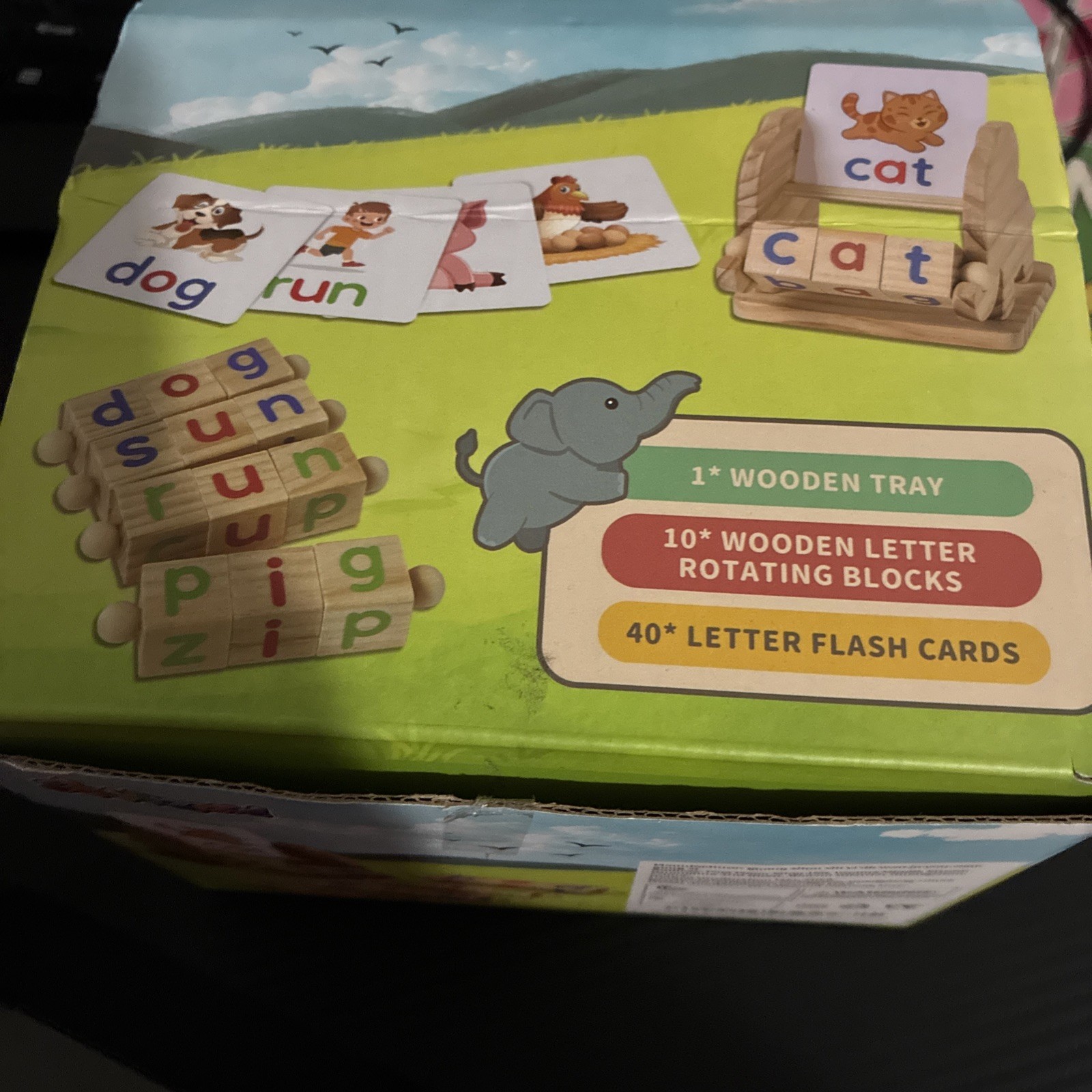 Wooden Reading Blocks Short Vowel Rods Spelling Games, Flash Cards Rotating