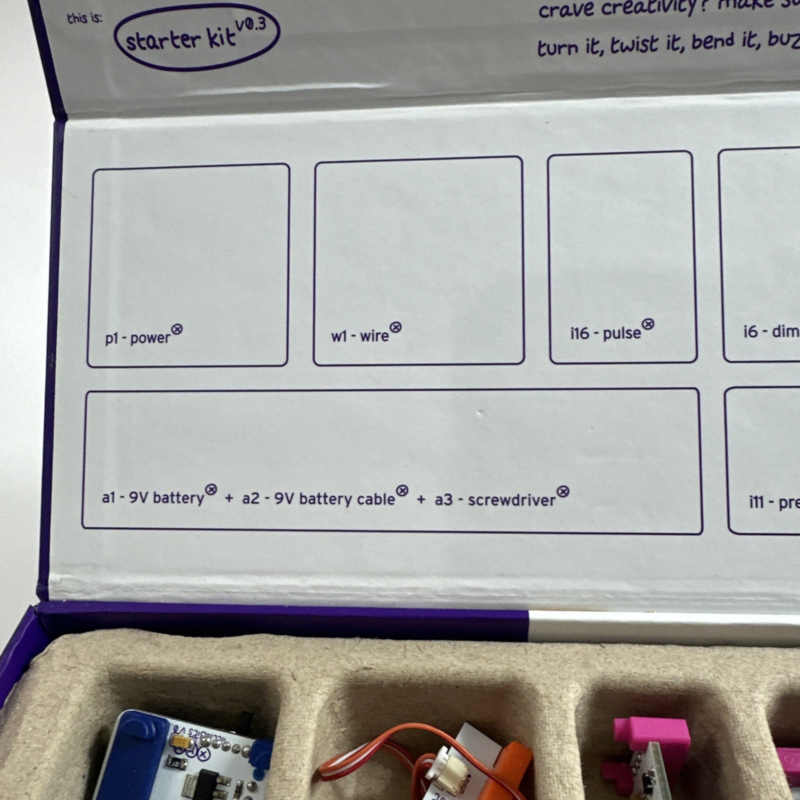 Little Bits Starter Kit V0.3 Complete Kit 11 Pieces In Box (no 9v battery)
