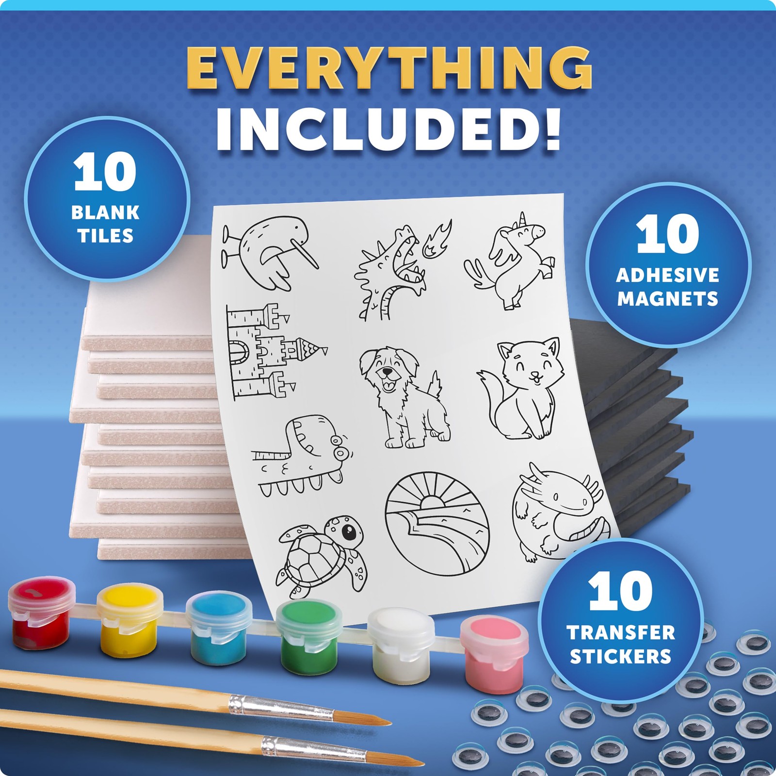 Blue Marble Magnetic Tile Art Craft Kit – Paint Your Own One Size, Multicolor