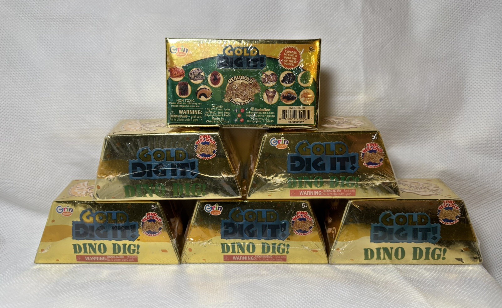 6 (six) Gold Dig It -Dino Dig Grin Studios-Lot Of 6- 1 in 24 Contains Real Gold!