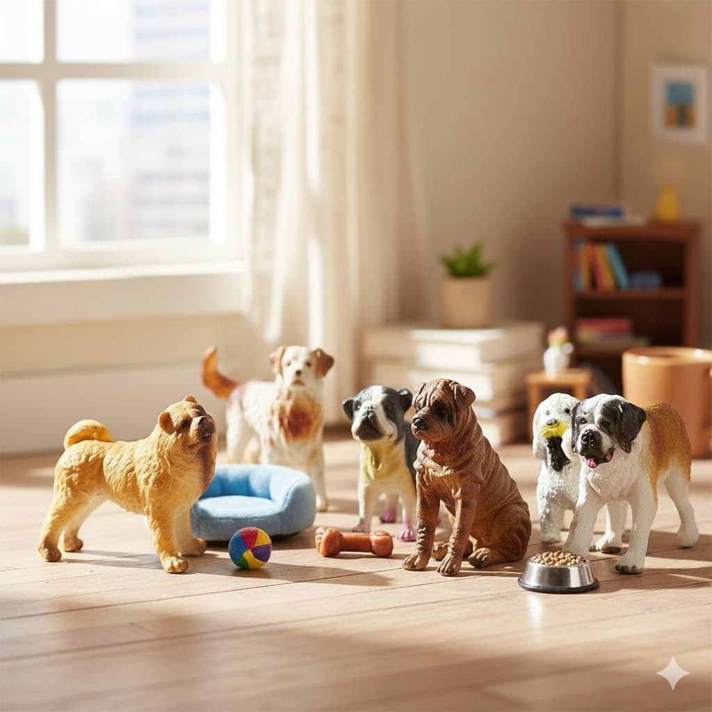 18 PCS Large Dog Figurines Playset, 4″ Toy Pet Puppy Realistic Play Figures, …