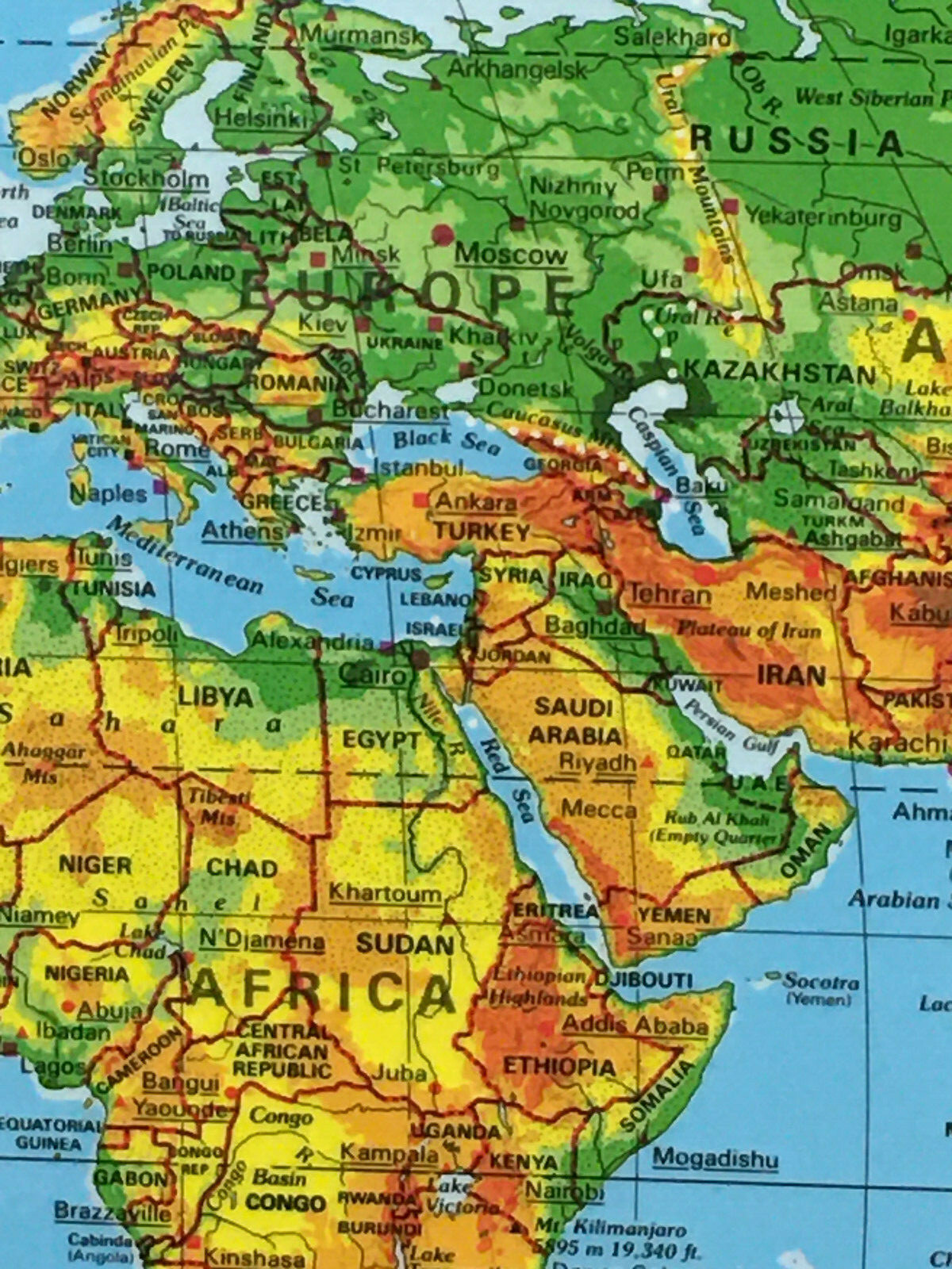Nystrom Physical Landscape Laminated World Map 2-Sided 22″ X 17.5″ Very Clean