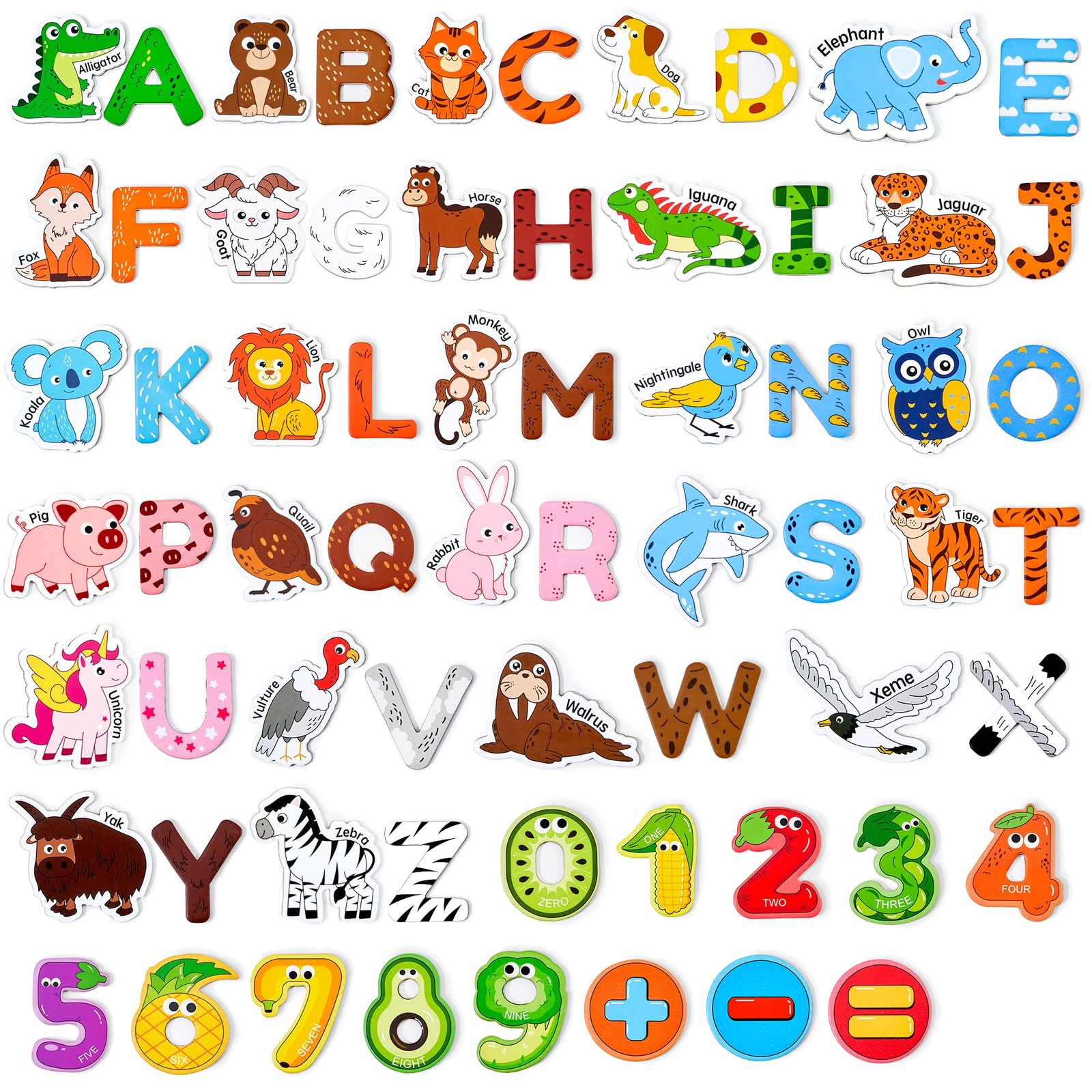 JoyCat Wooden Kids Magnets – 26 Cute Animals, 2.8” x 2.4”, Multi Color