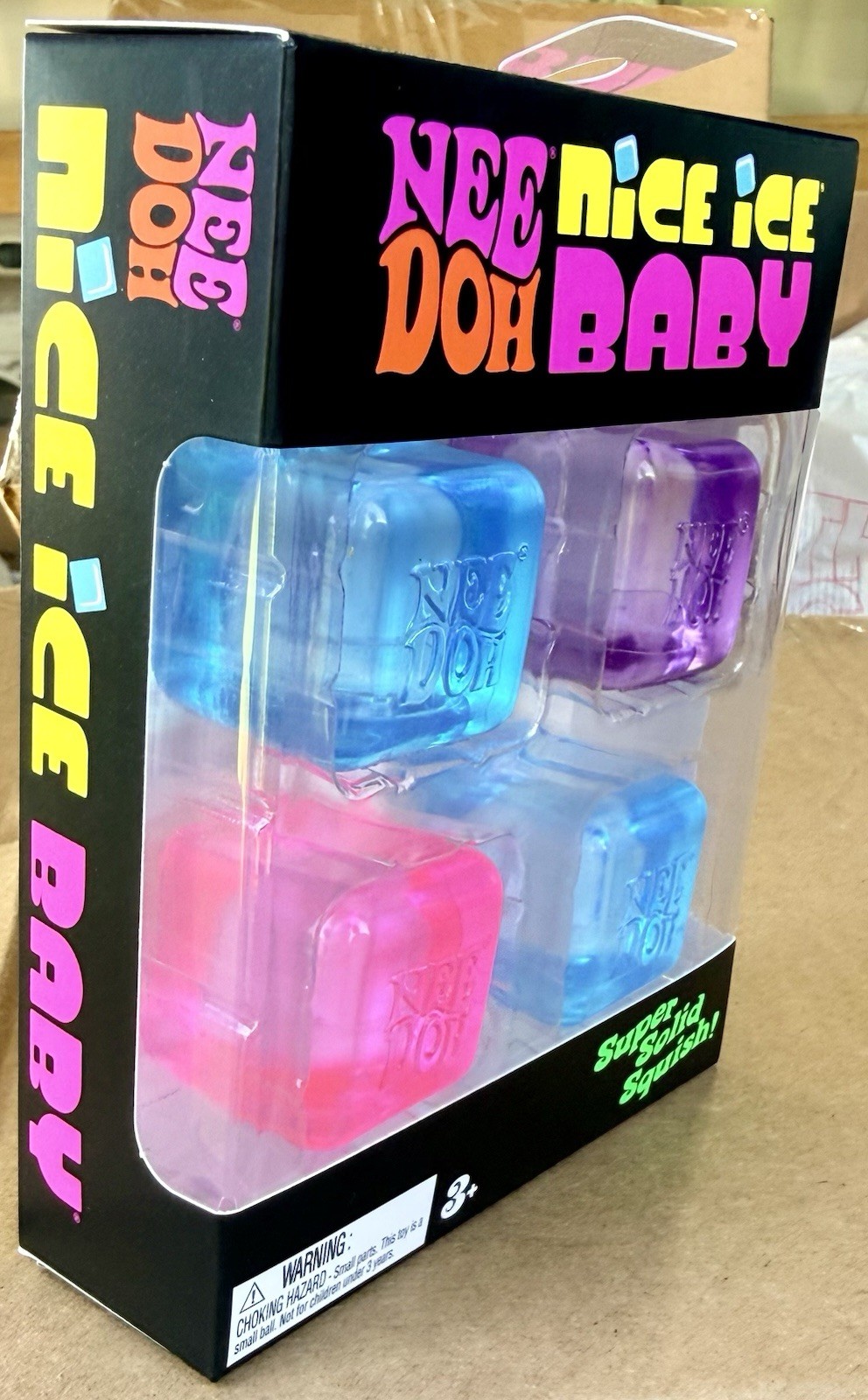 NeeDoh Nice Ice Baby 4 pack, Set of Four Mini Nice Cube Squishy Pink Blue Purple