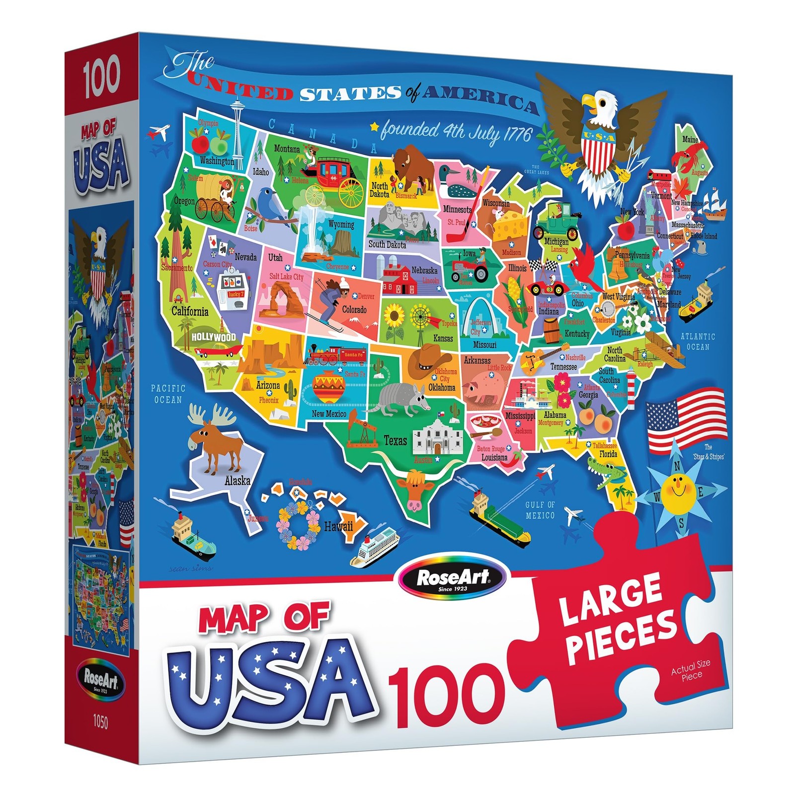 United States Map Puzzle 100 Large Pieces Kids Educational 24×18 Inch Set