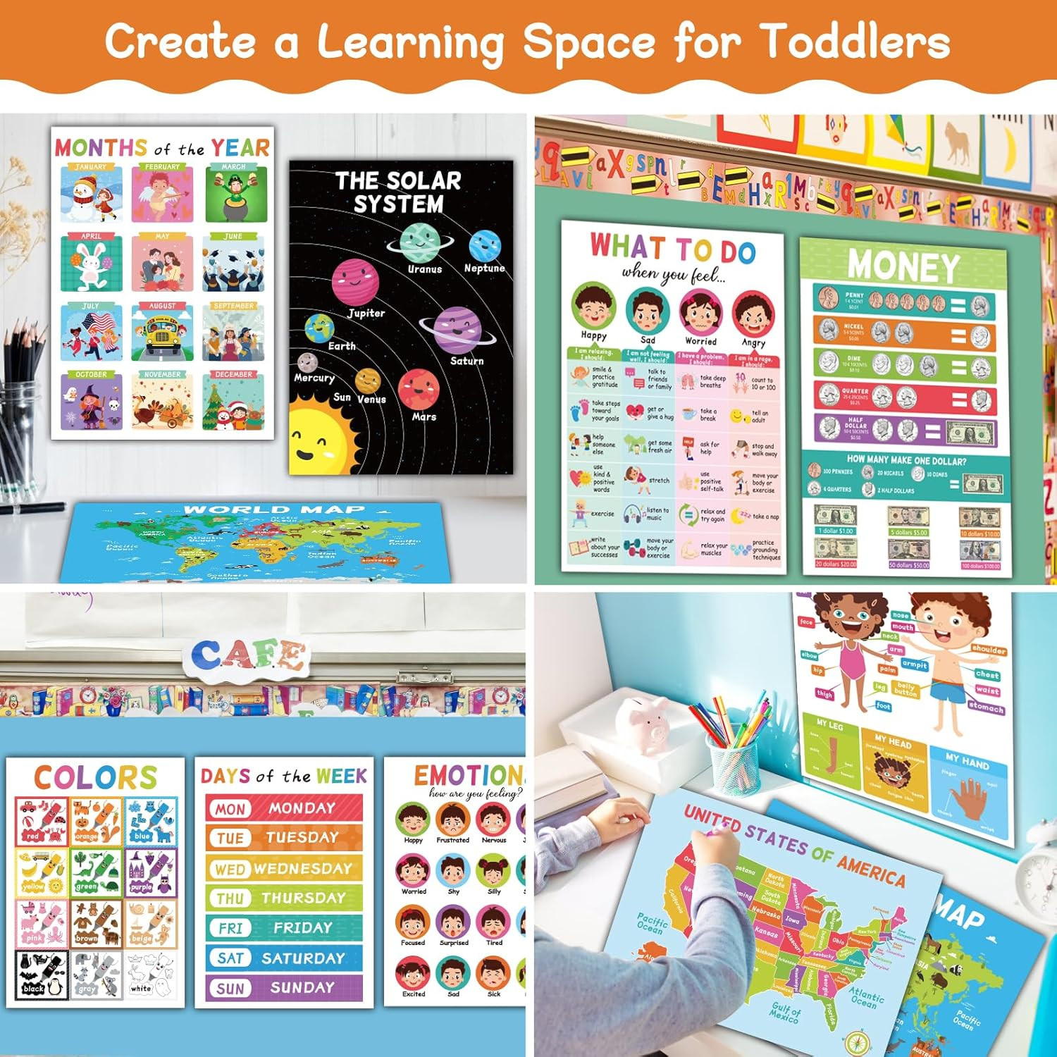 18 Educational Posters for Toddlers and Preschoolers ABC Alphabet Wall Decor for
