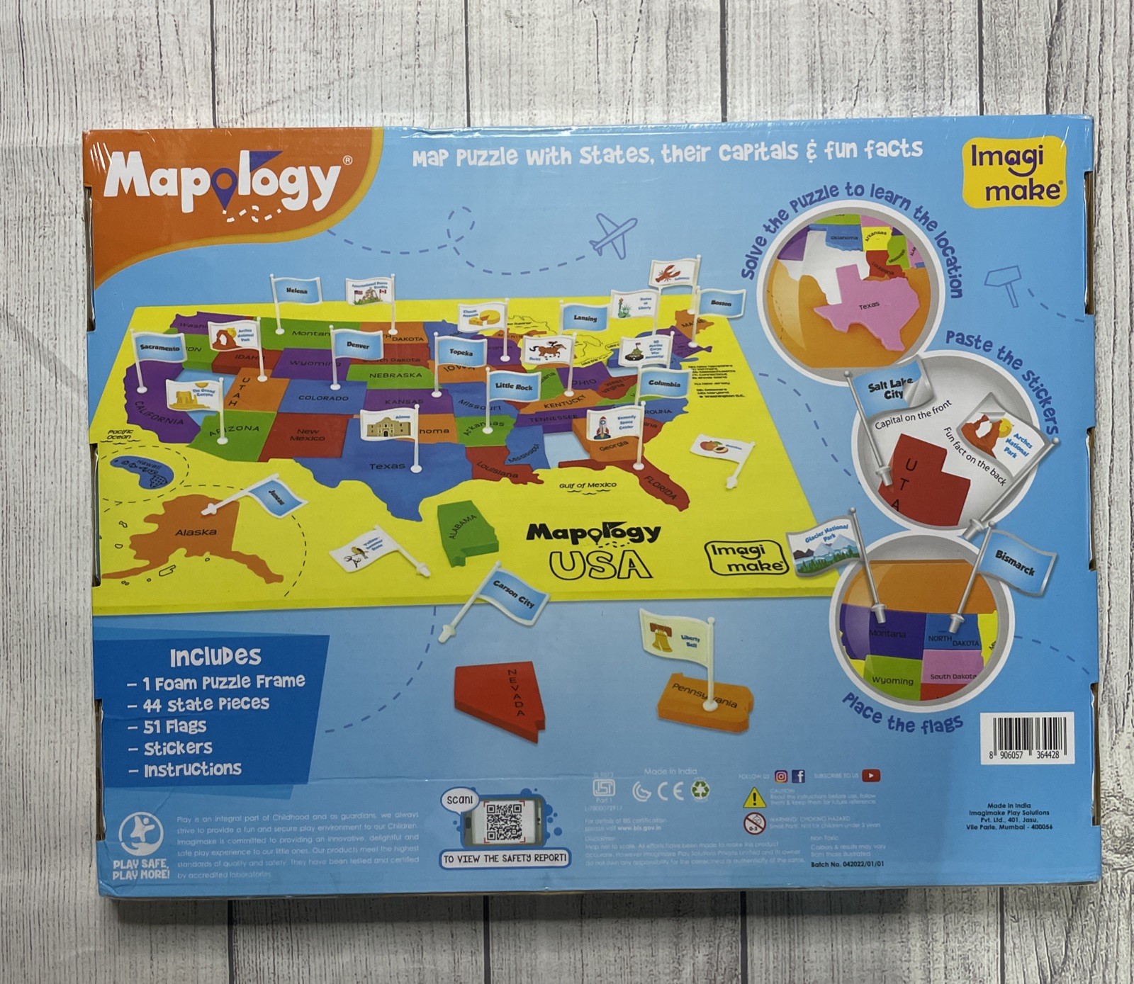 Mapology USA States with Their Capitals, Foam Jigsaw Puzzle & Flags Sealed New!