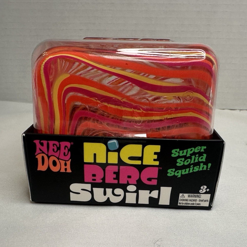 Nee Doh Nice Berg Swirl Super Solid Squish Squeeze Toy, Orange/Pink/Red, 4-7