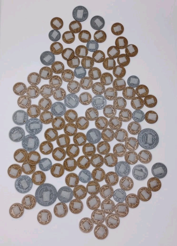 Play Money Coin Lot Of Plastic Coins With Hook & Loop For Felt Board