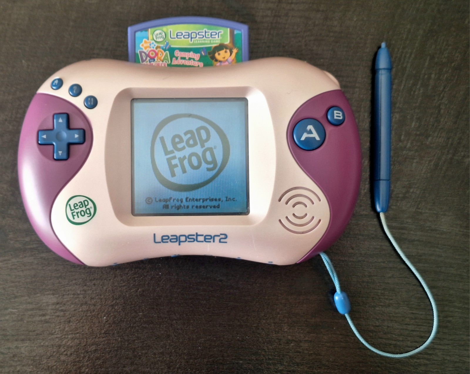 LeapFrog Leapster 2 Pink Purple Learning System + Dora Camping Adventure Tested