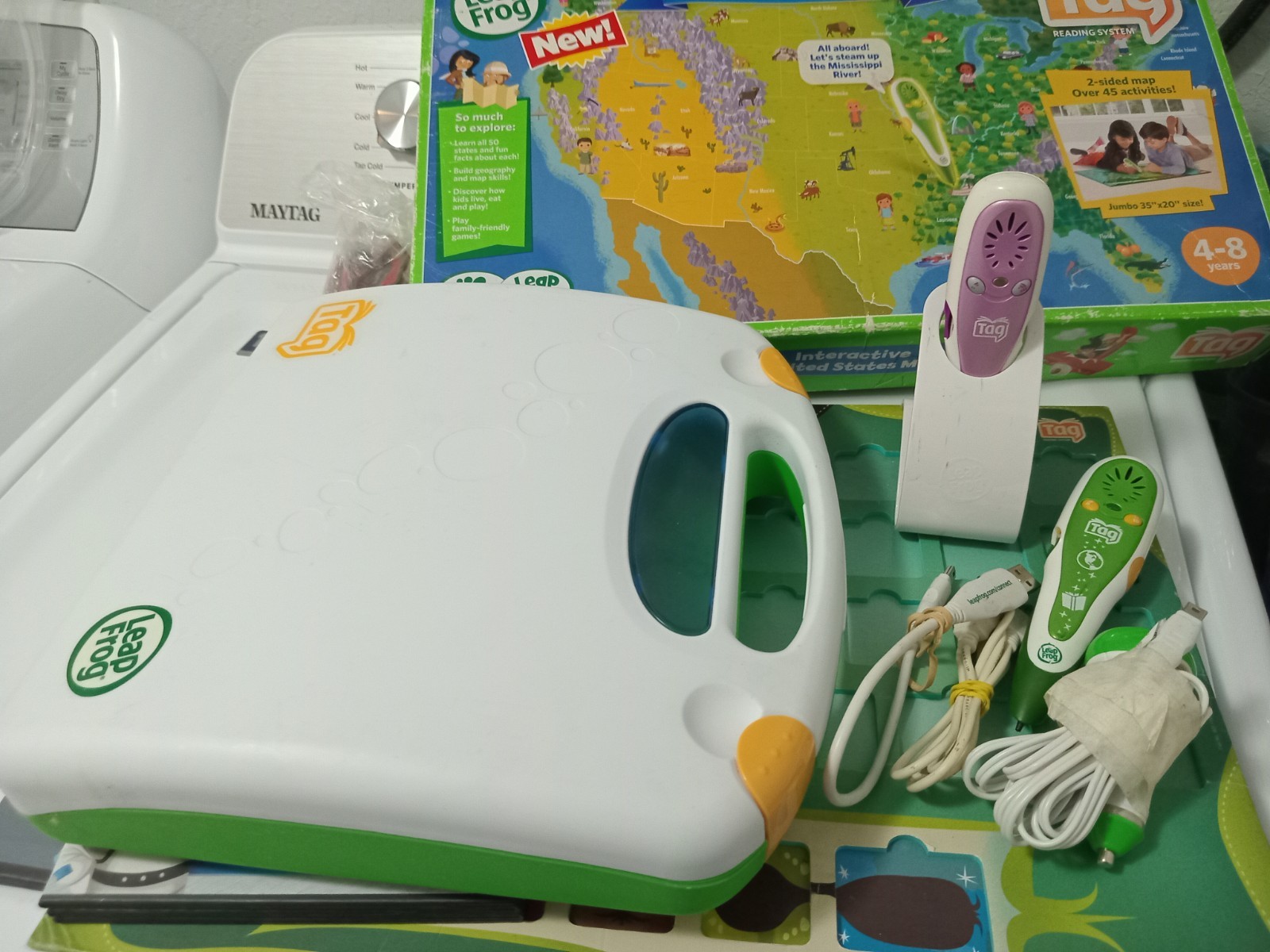 LeapFrog Tag Reading System Bundle- 2 Pens-Case- 4 Books – Map-cables-car Charge