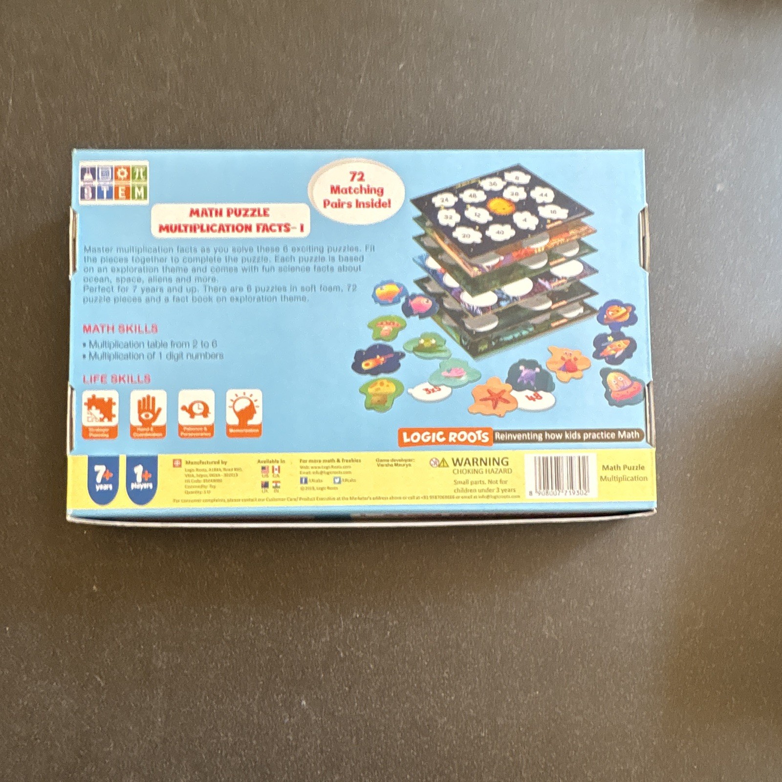 Logic Roots Multiplication Facts-1 Math Puzzle 72 Interlocked Pieces Ages 7+