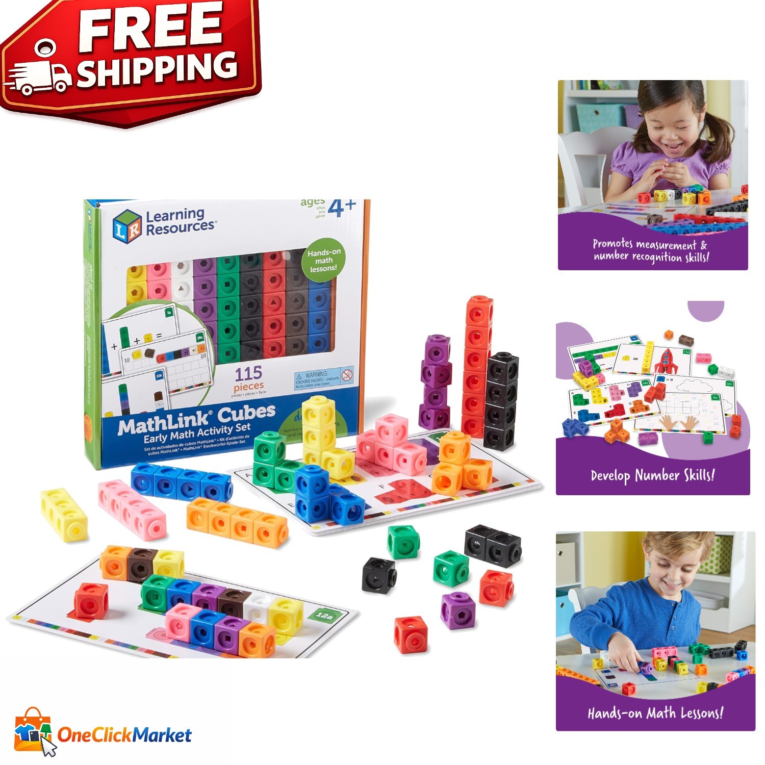 MathLink Early Learning Set – 115 Colorful Cubes for Addition & Subtraction Play