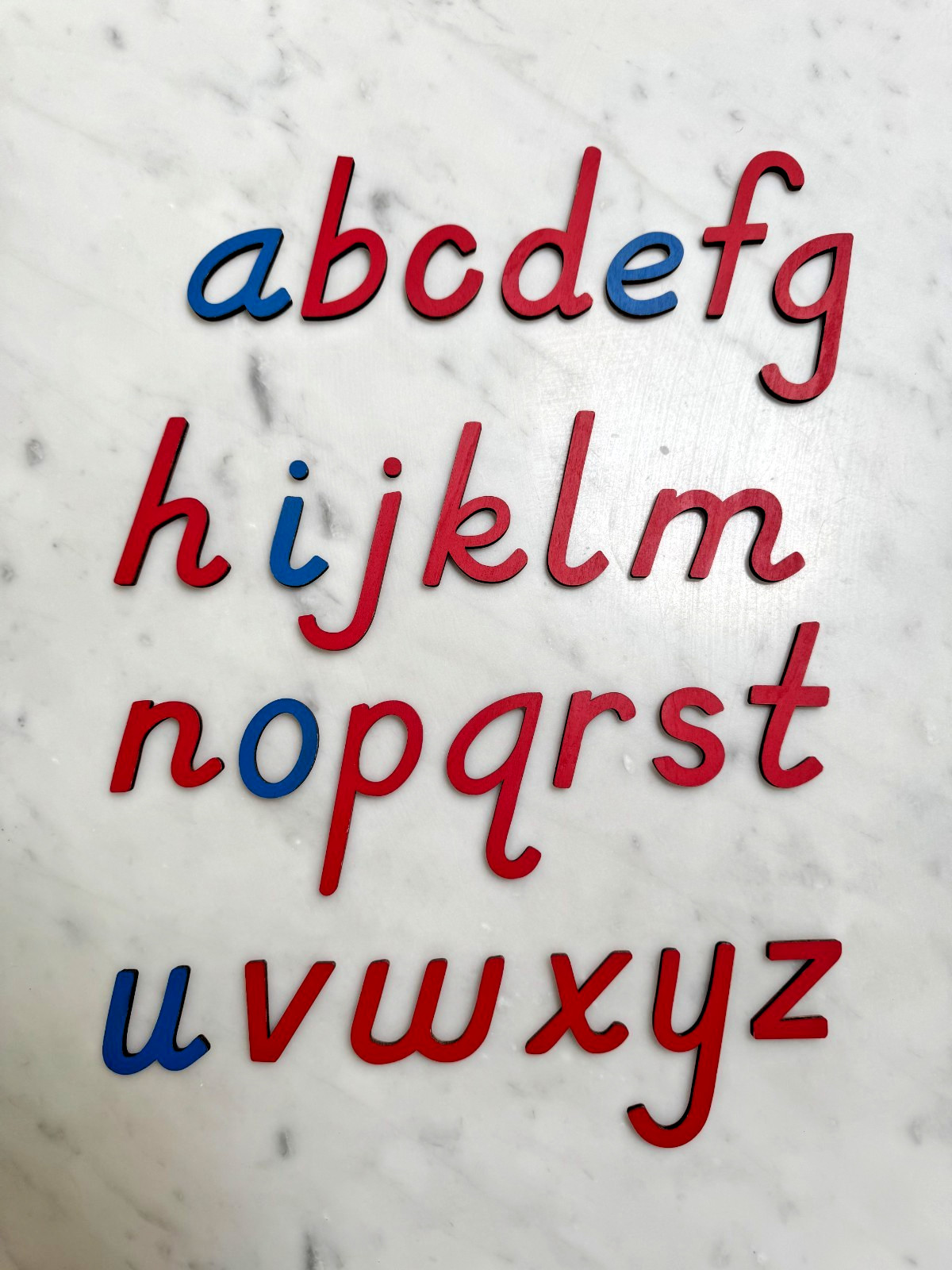 Montessori Moveable Alphabet – lower case cursive ‘modern’