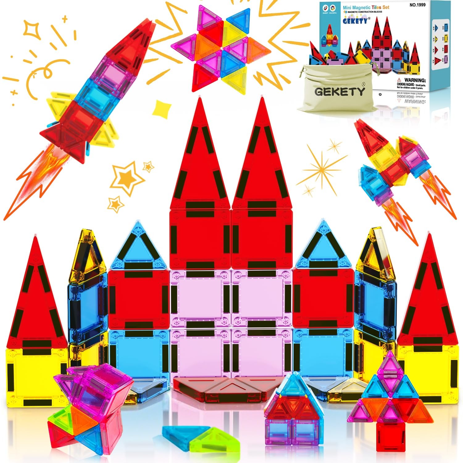 Mini Magnetic Tiles for Kids, Size, Red, Yellow, Green, Blue