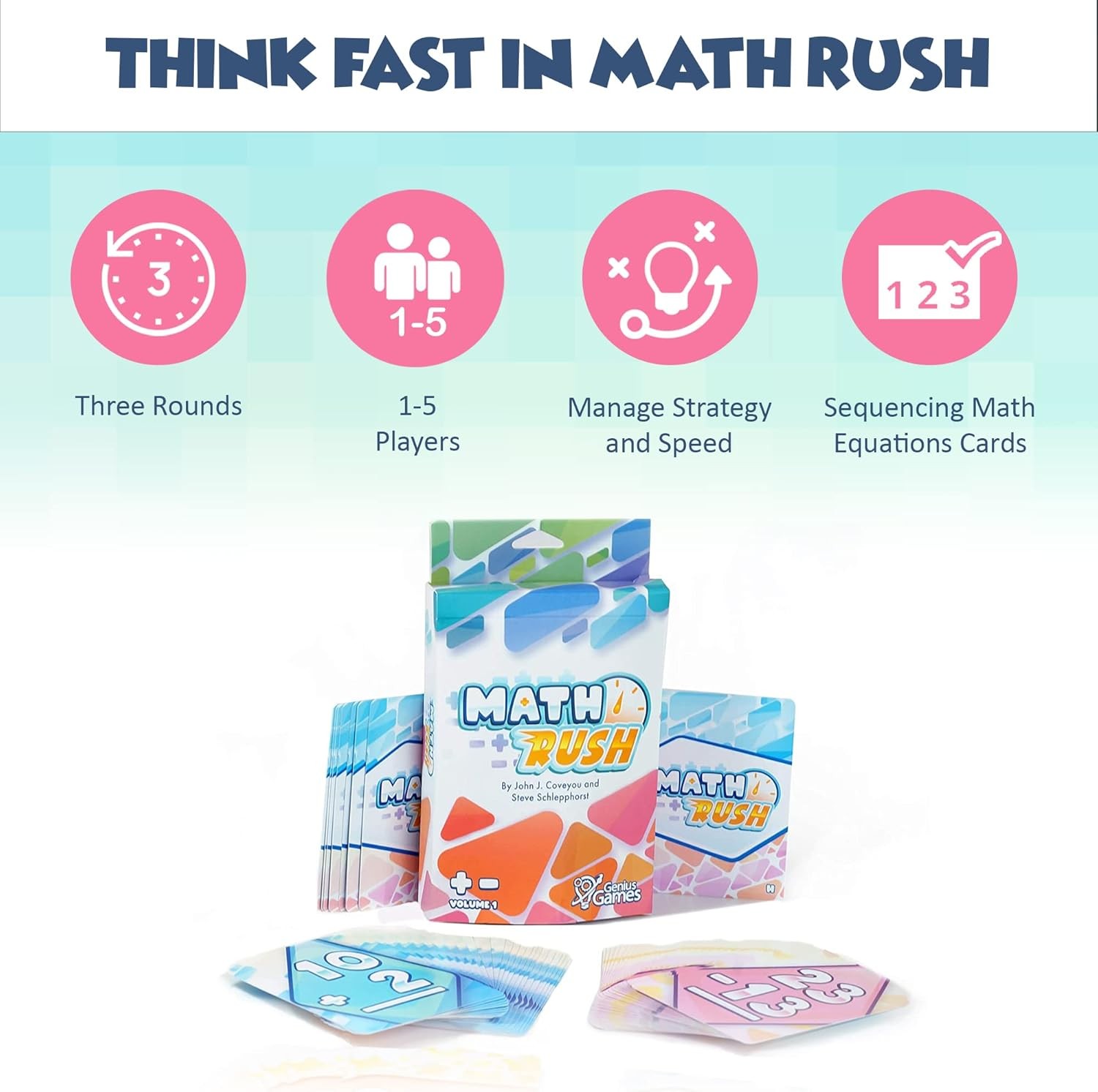 Genius Games Math Rush Addition Subtraction Game Kids 8-12 STEM Cards Volume 1