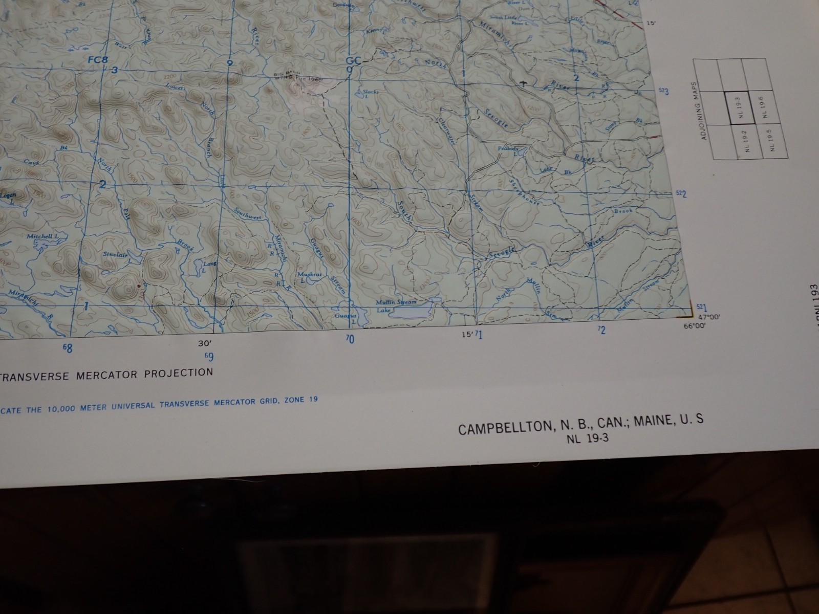Hubbard Scientific Raised Relief Map Unframed 29″ Campbellton Maine NL 19-3