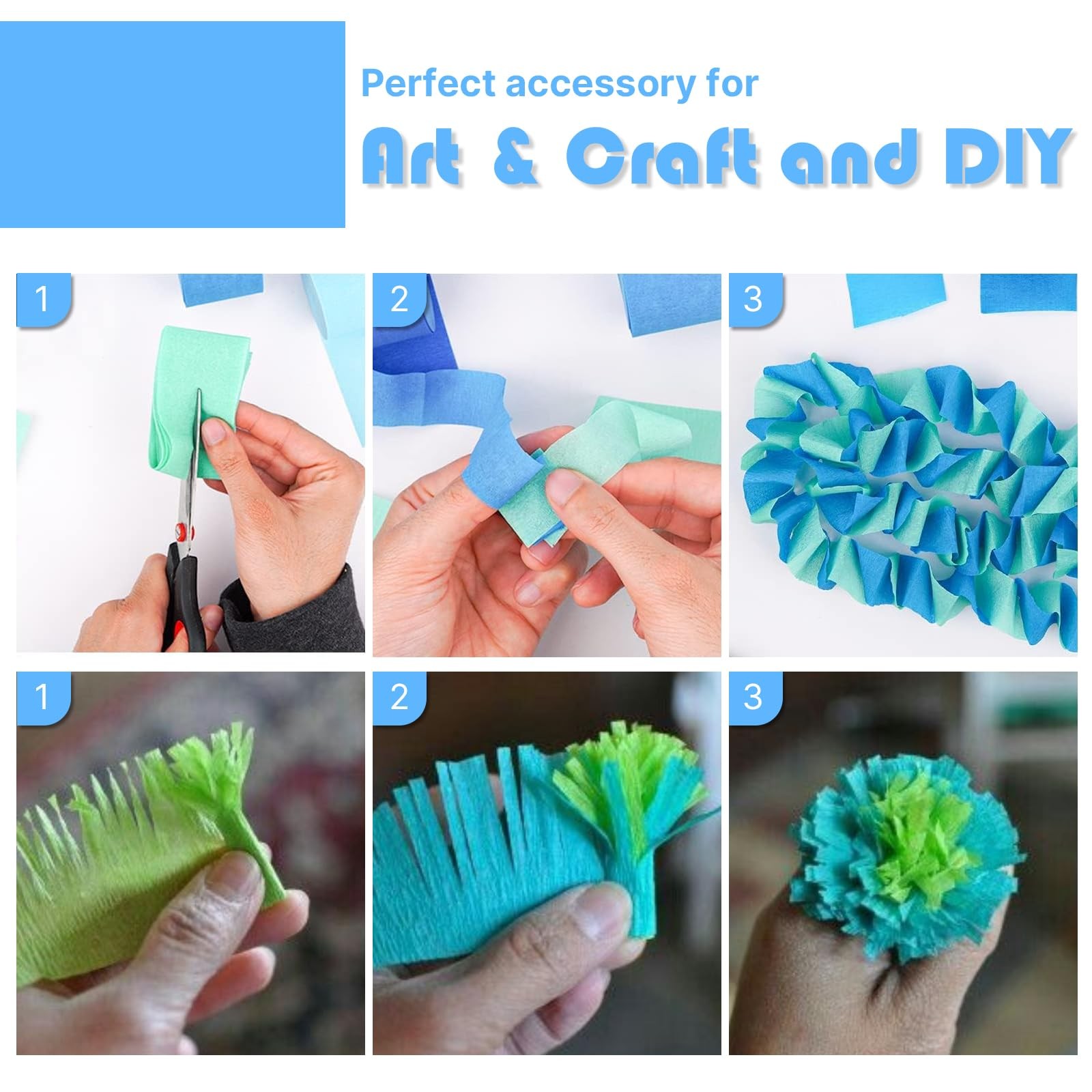 PartyWoo Crepe Paper Streamers 6 Rolls 492 ft Pack of Blue 6 Rolls,