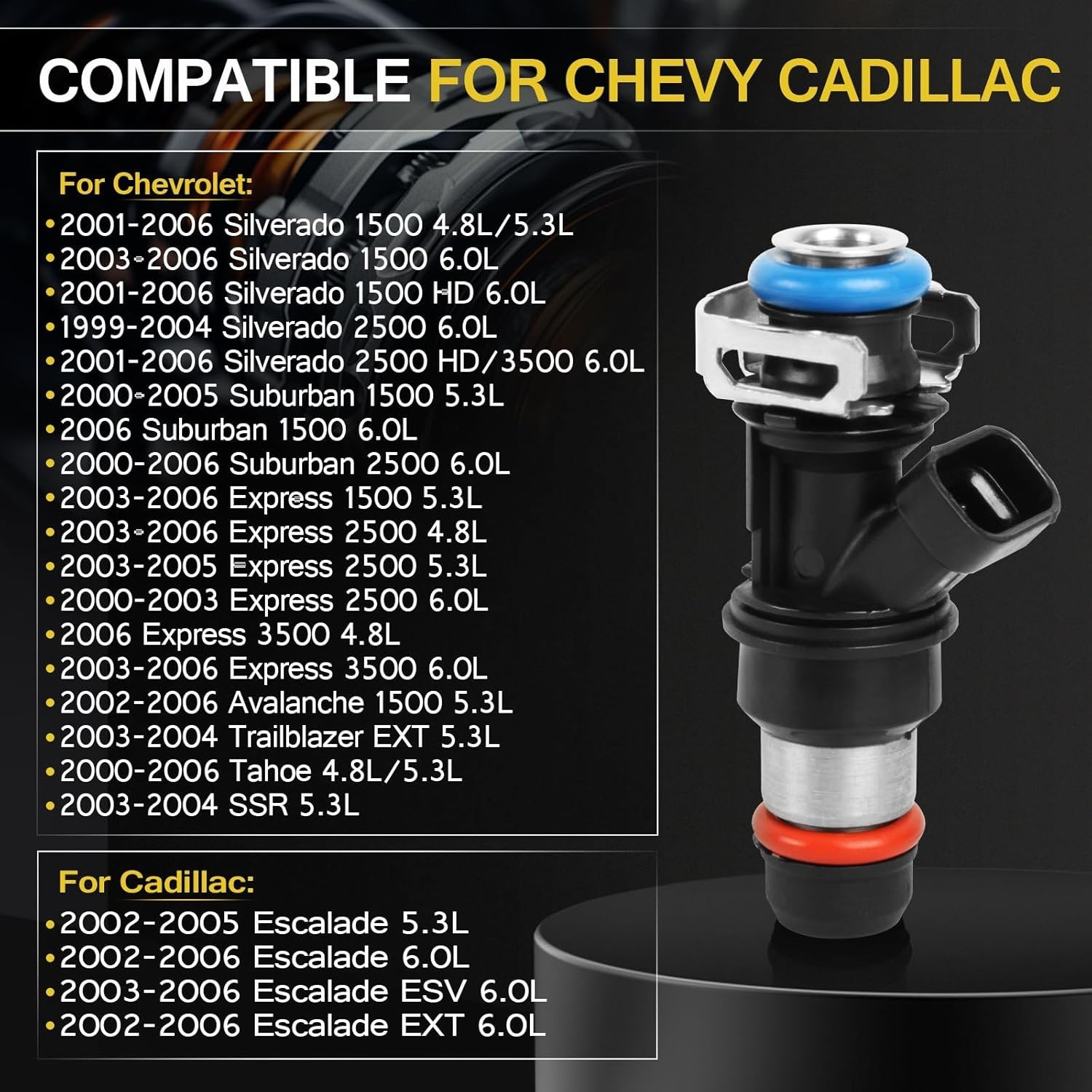 4.8 5.3 6.0 Fuel Injector 4 Holes 8Pcs, Compatible with 1999-2006 Chevrolet Silv