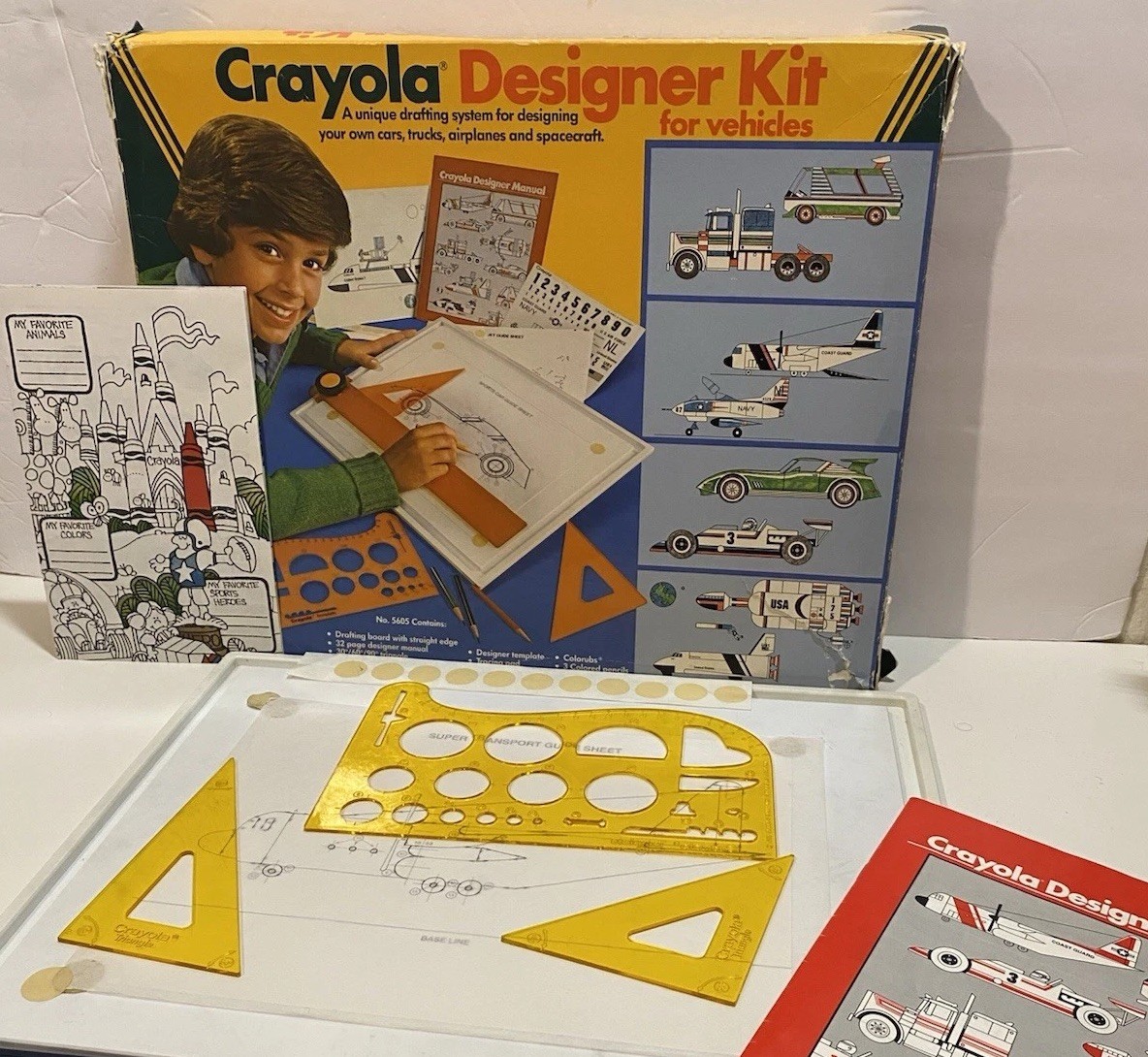 Vintage 80s Crayola Designer Kit for Vehicles #5605 1982 Cars, Trucks, Airplanes