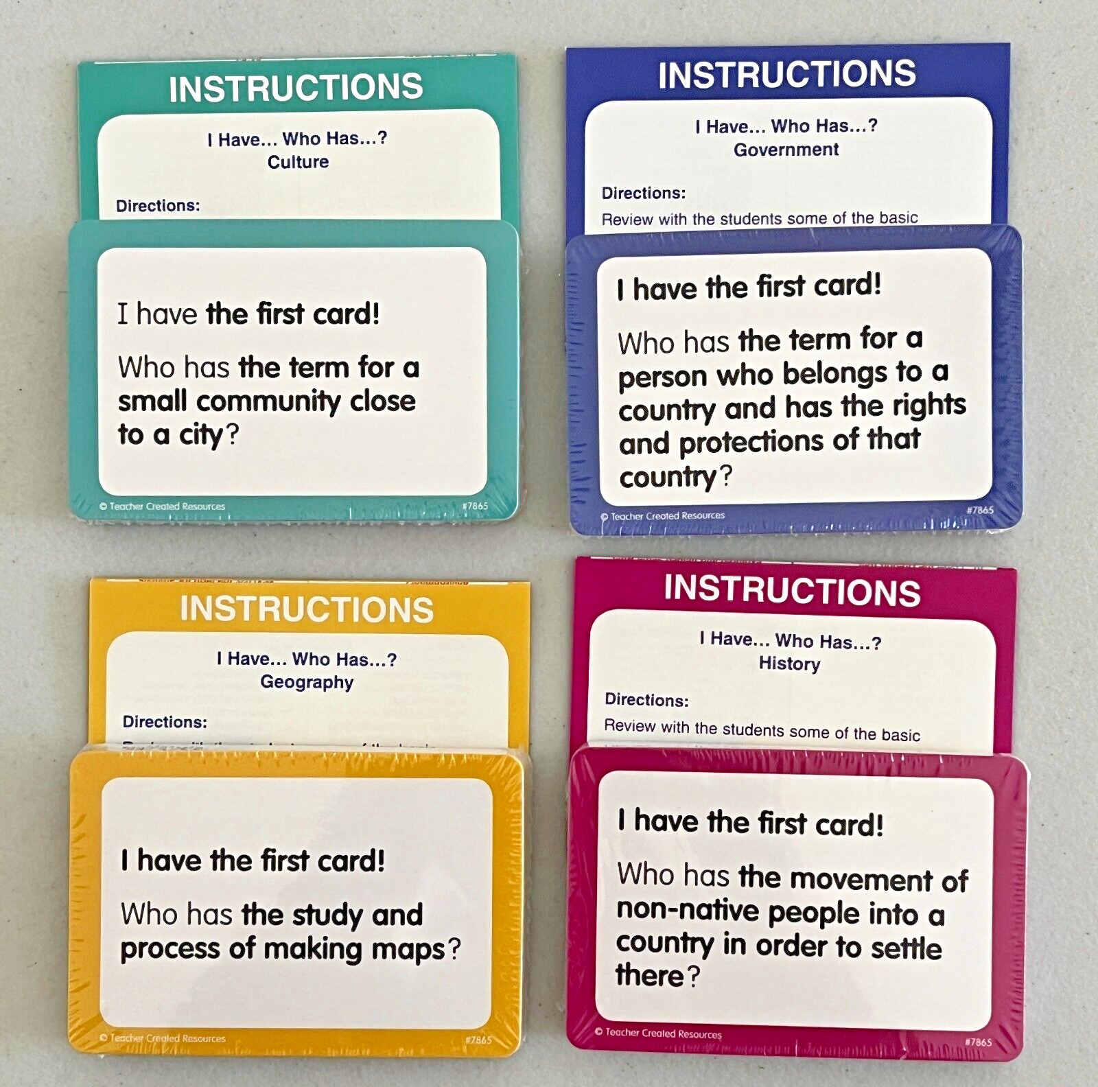 I Have..Who Has? Social Studies Grade 4 Card Game Government Geography Culture