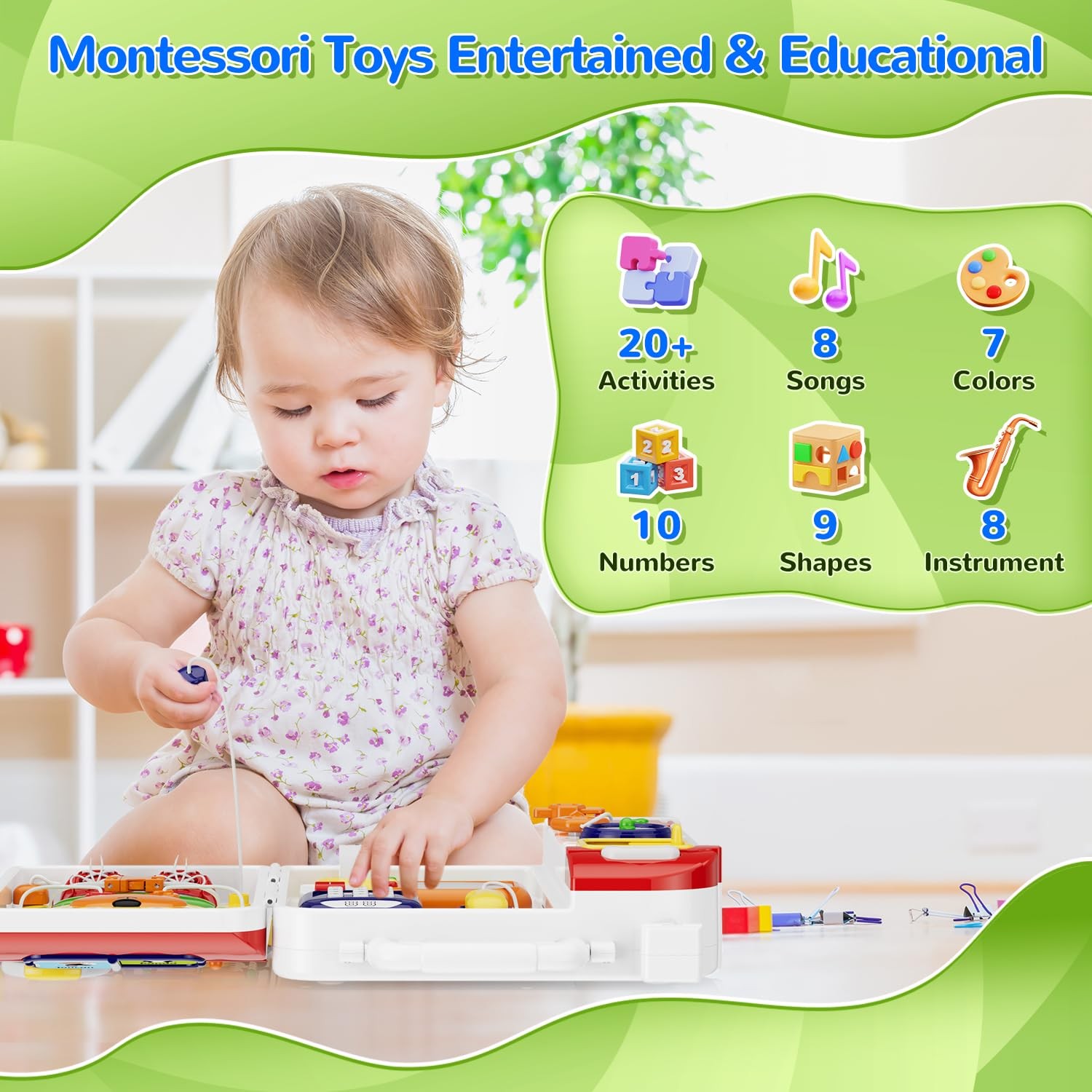 MFEESYOB Montessori Toys 9.05 x 2.36 x 10.23 inches, Red, Yellow, Green, Blue