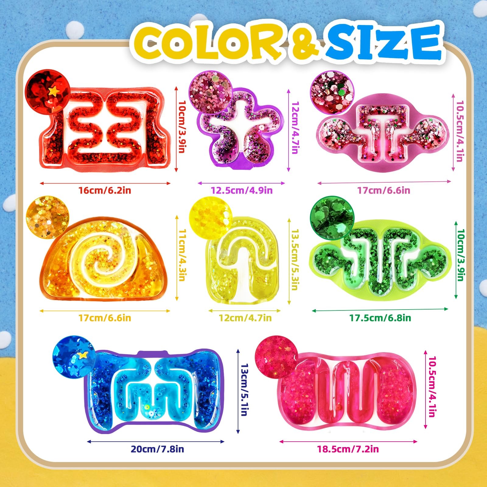 8 Pack Squeeze Fidget Toys for 8 Squishy Sensory Toys, Colorful
