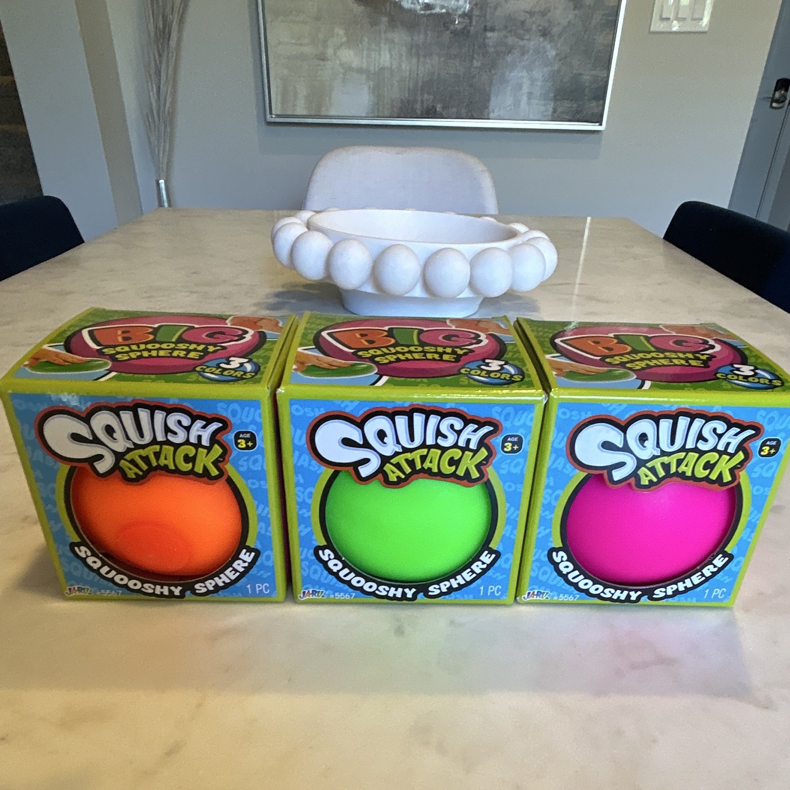 Ja-Ru Squish Attack Squooshy Sphere Squeeze Toy Set of 3 Colors Age 3+ 5inch
