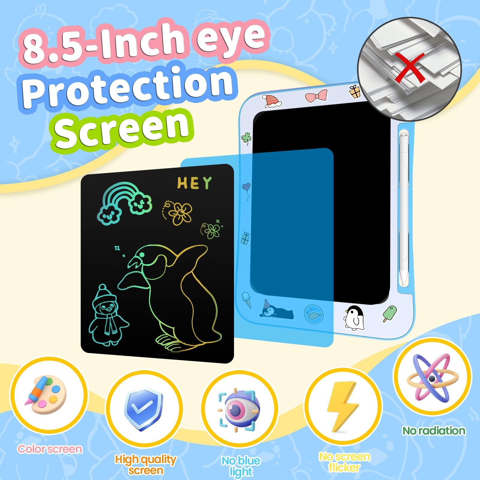 Genialba LCD Writing Tablet for Kids, Colorful Screen Drawing Board Blue
