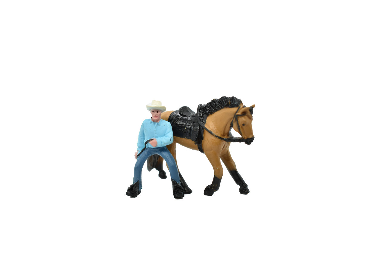 Horse Toy, Buckskin and Cowboy, Plastic Toy Farm Model 2.5 Inches F7021 B97
