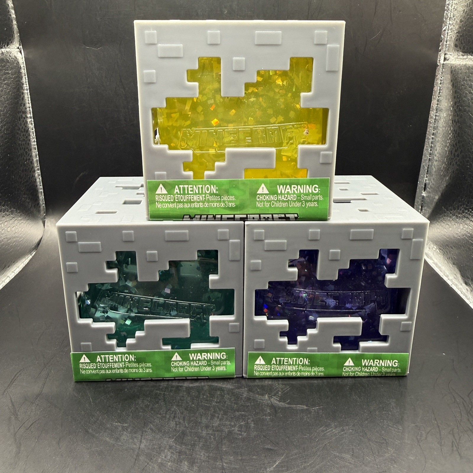Minecraft Jelly Cubes Squishy Fidget Toy Lot of 3 Yellow Green Purple NEW Sealed