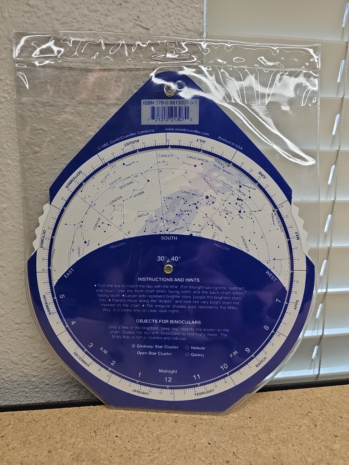 THE NIGHT SKY 2-Sided Planisphere Star Chart Map 30-40 Degrees North Latitude B6
