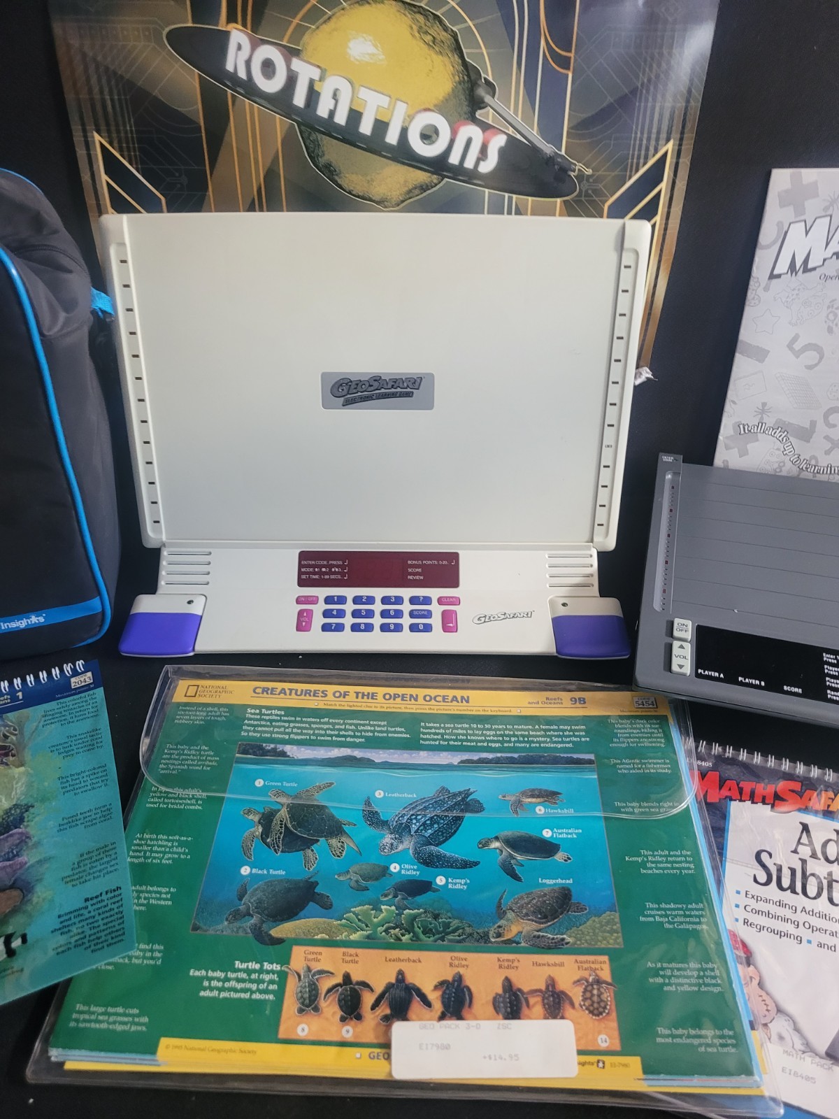 Vintage GeoSafari Electronic Learning Game EI 8865 w Bag 4 Complete Card Sets !!
