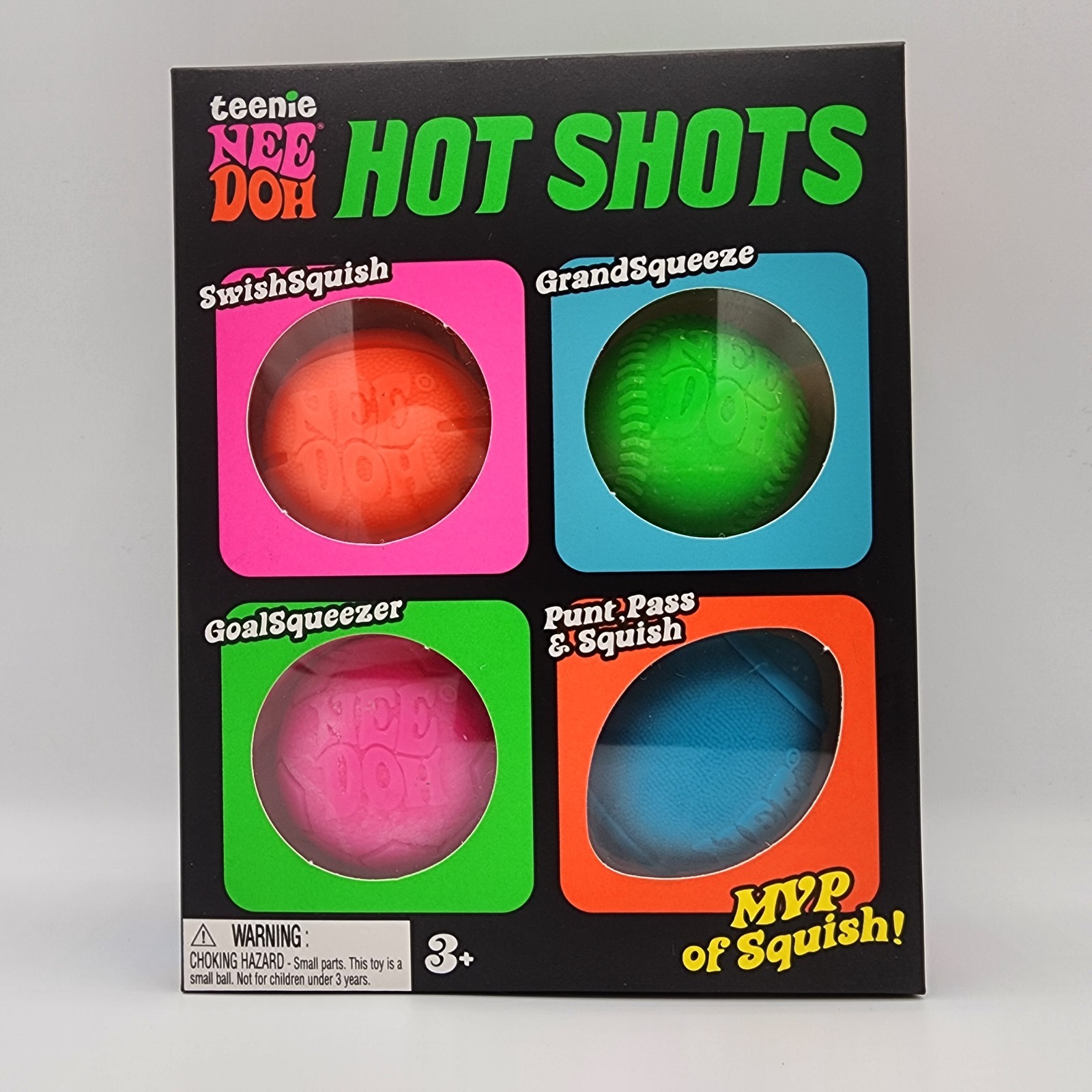 Teenie NeeDoh Hot Shots Multipack Nee Doh Mini 4 pack Four Different Sports Ball