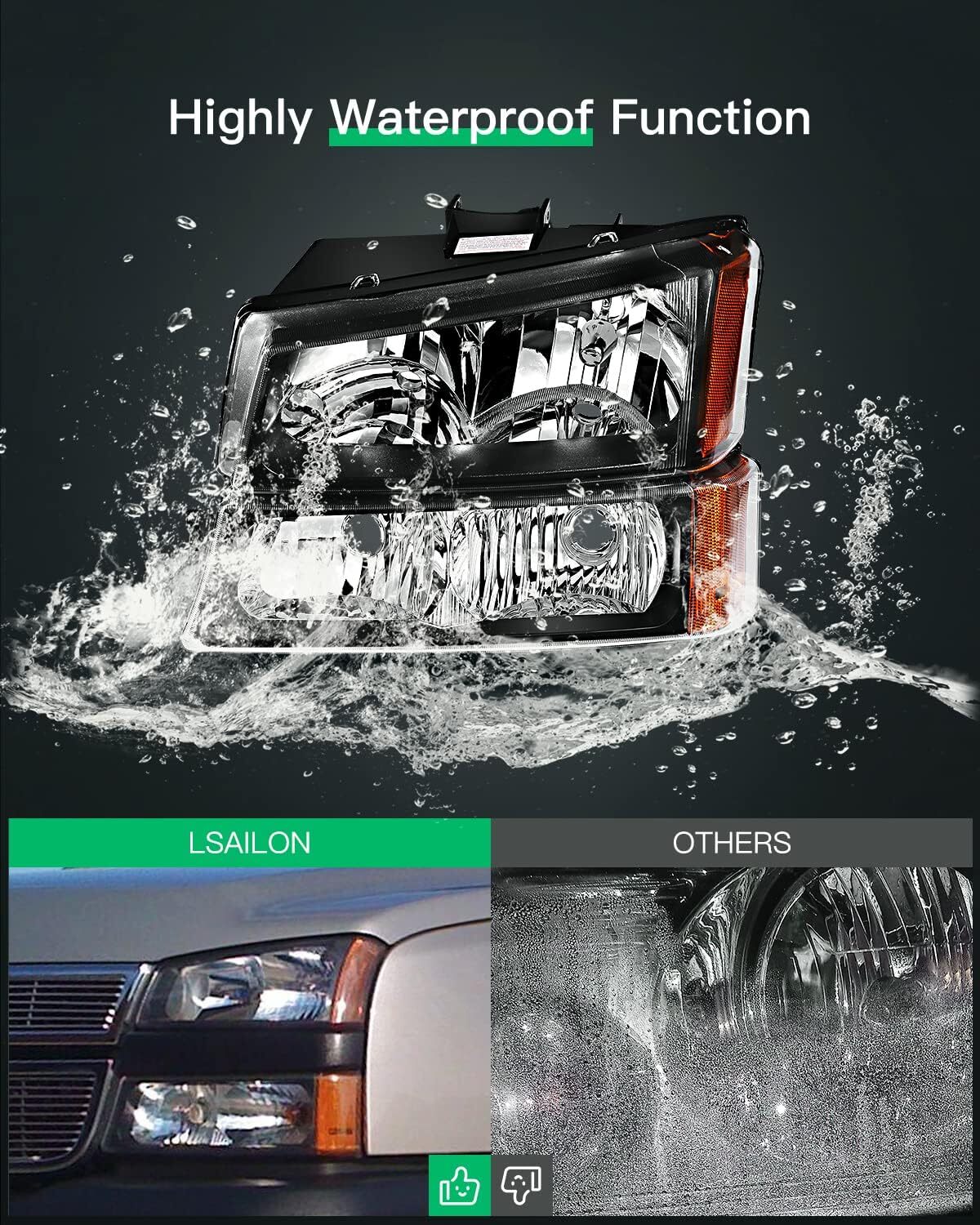 LSAILON Headlight Assembly Replacement Fit For Chevy Avalanche 1500 2500