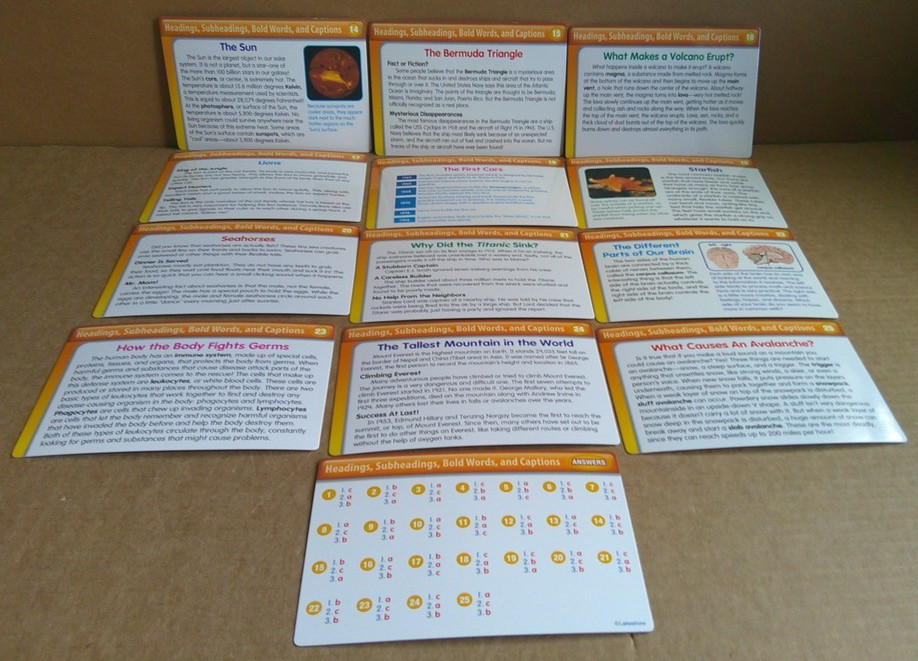 LAKESHORE Nonfiction Comprehension Quickie Cards with Box (100% complete)