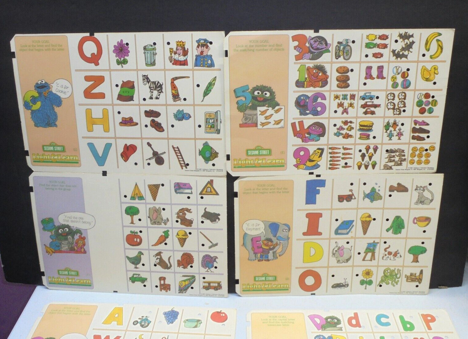 Sesame Street Light & Learn 10 Replacement Quiz Game Question Cards 1987