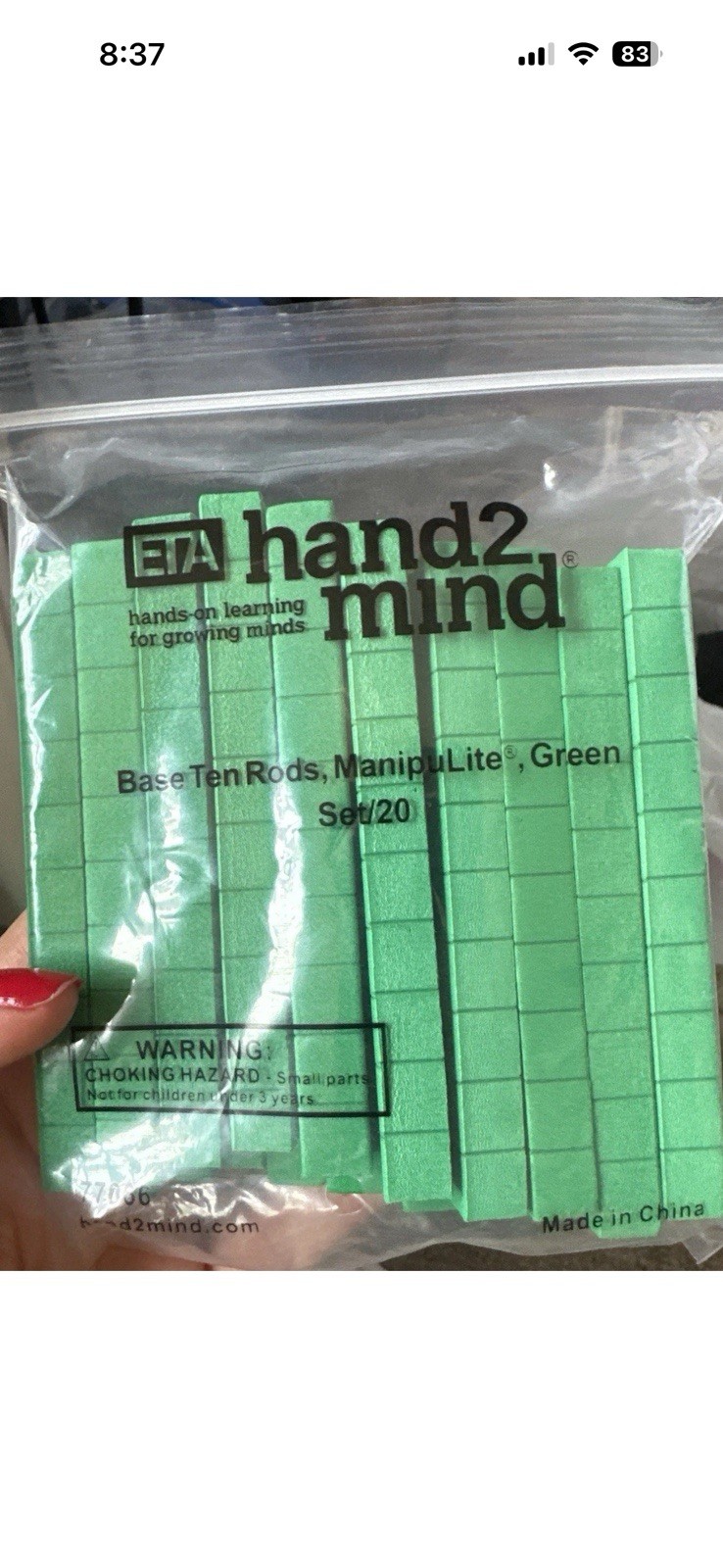 Hand2Mind Base Ten Rods Green Set of 40 Math Manipulatives Counting Blocks