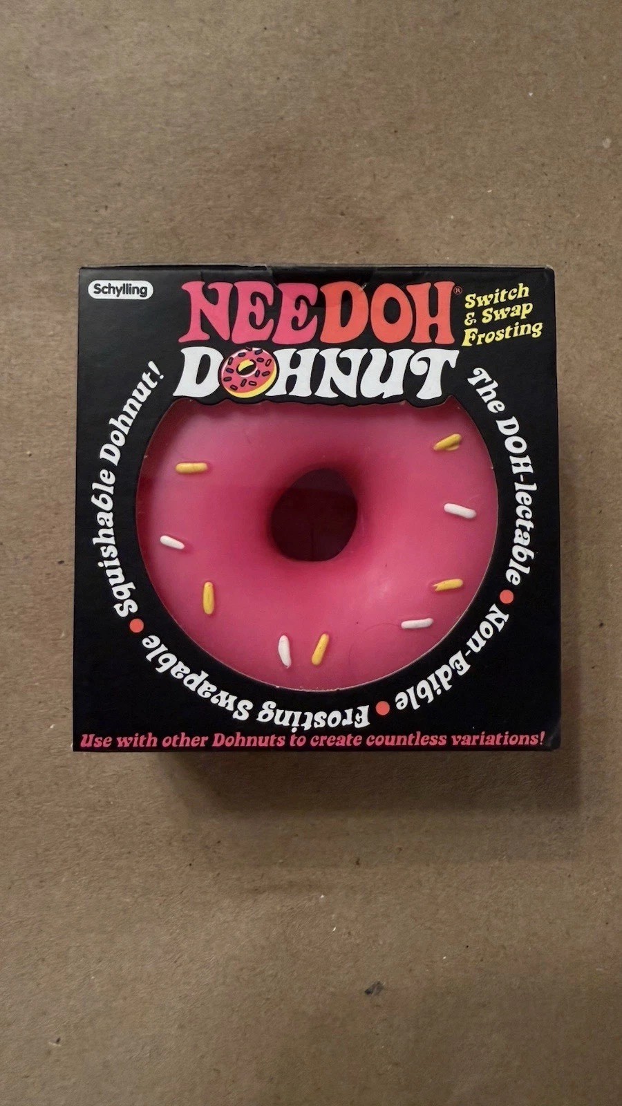Schylling NeeDoh Donut PINK Nee Doh Sprinkles Authentic Dohnut Swapable Frosting
