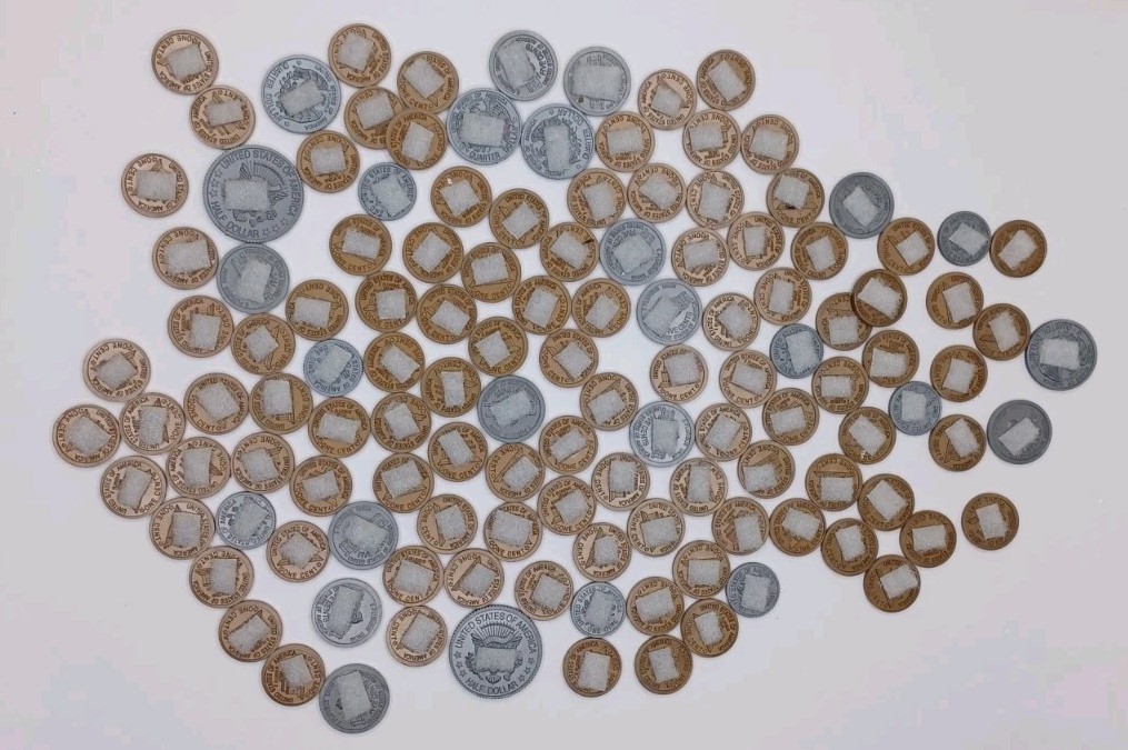 Play Money Coin Lot Of Plastic Coins With Hook & Loop For Felt Board