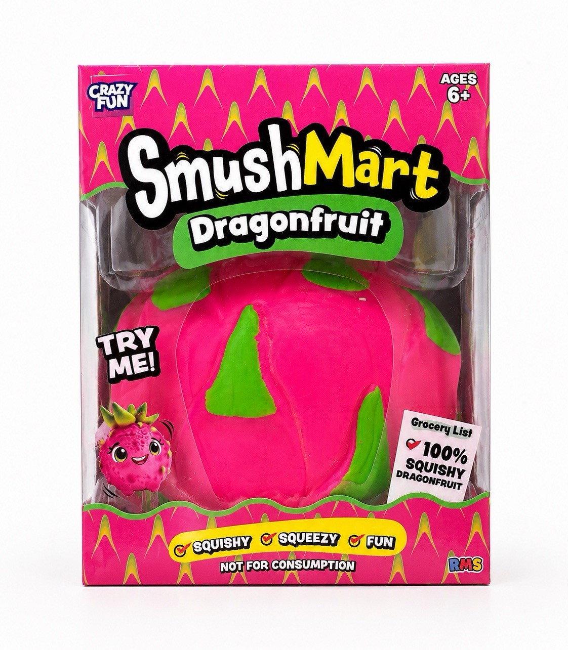 RMS SmushMart Dragonfruit Tactile Squishy Squeeze Toy Pink/Green Ages 6+