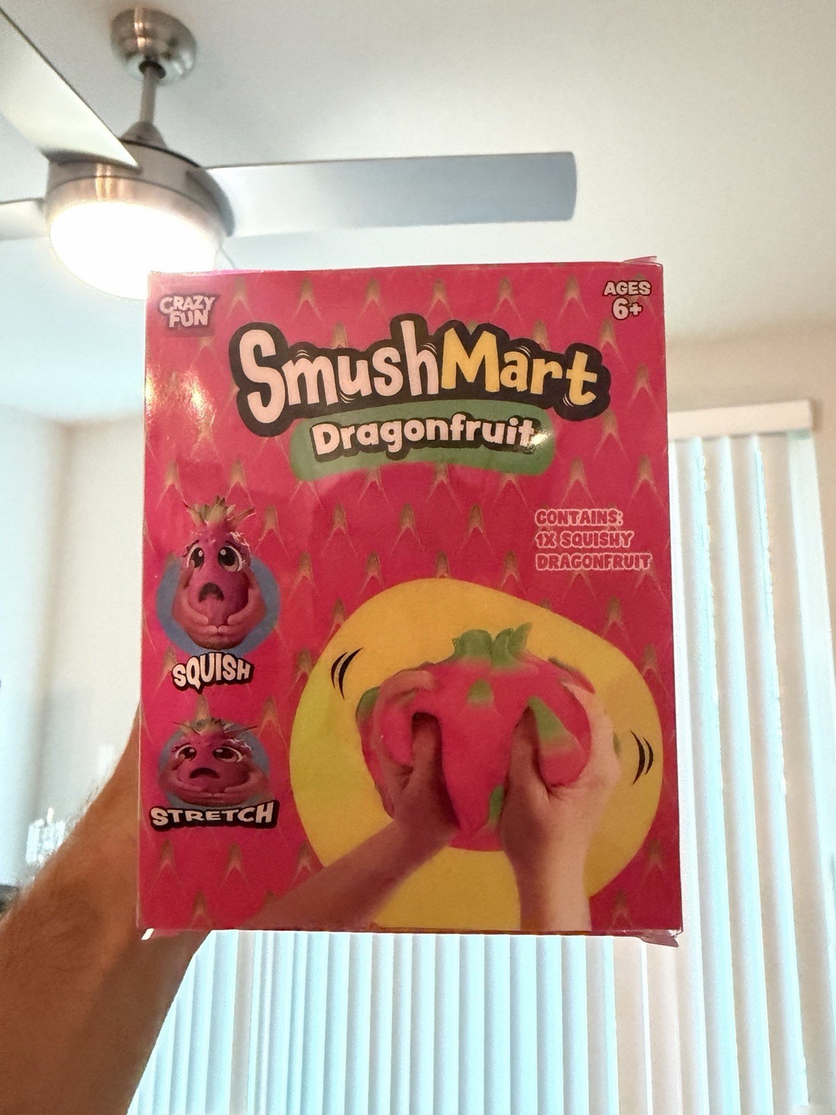 SmushMart Dragonfruit Squishy Tactile Squeeze Toy, Pink/Green