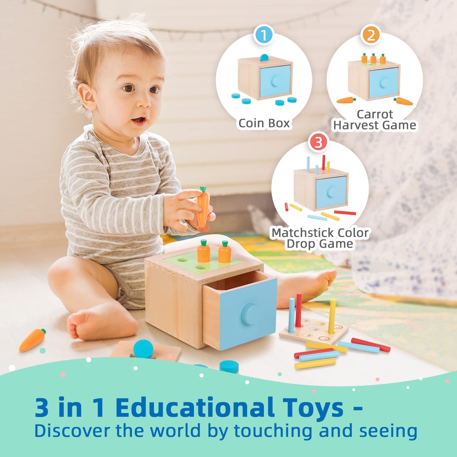 TOOKYLAND Montessori Toys for 1 Year Old, 8 in 1 Learning Educational Set Woo…