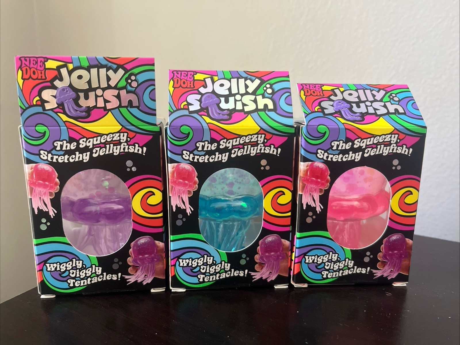 NeeDoh Nee Doh Jelly Squish Super Authentic Jelly Fish Lot Of 3 Pink Blue Purple