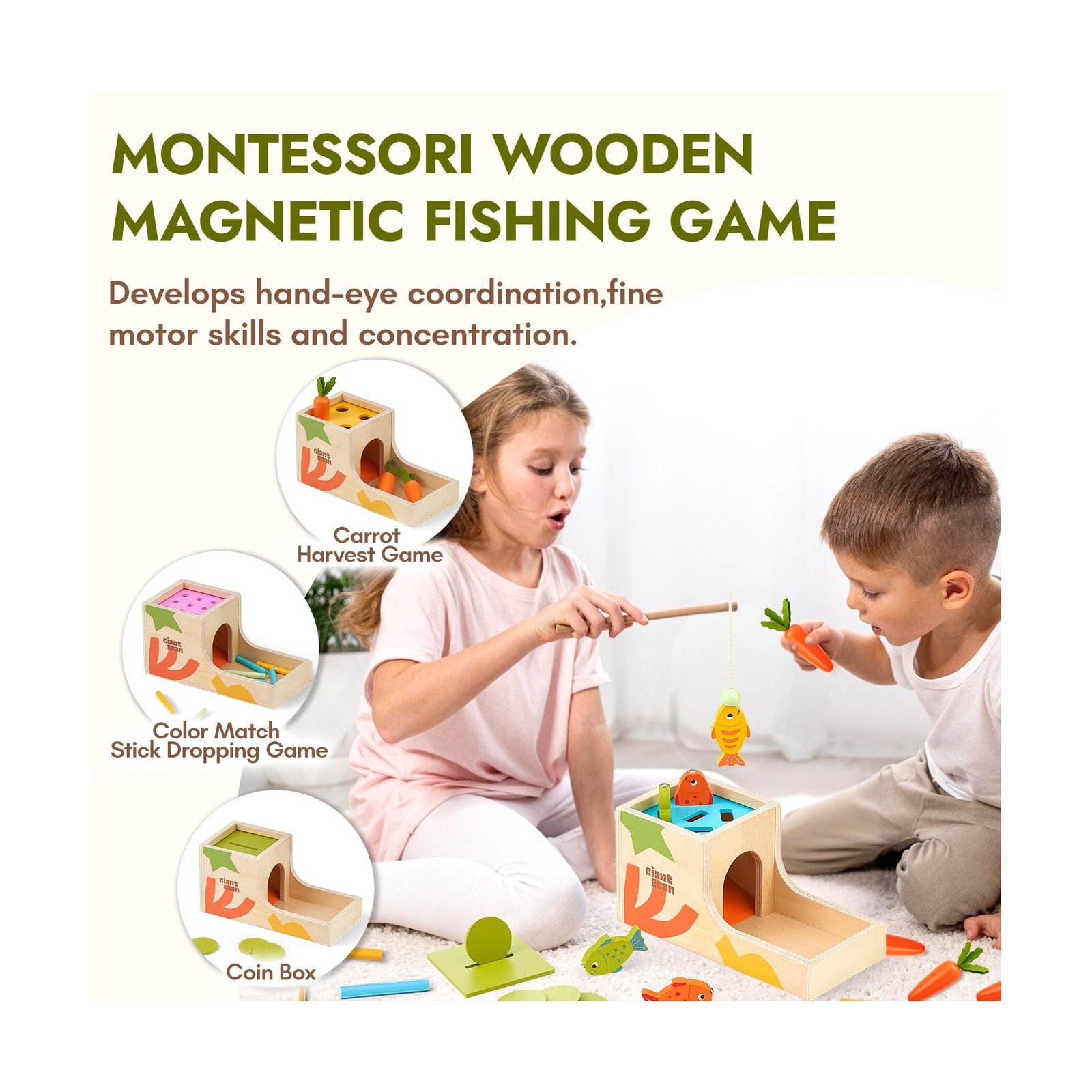 Giant bean 8-in-1 Wooden Montessori Toys Set Learning Toys for Baby… Fast Ship