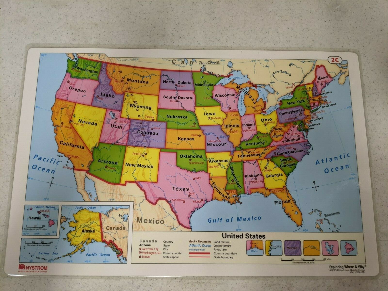 17″X11″ Laminated Double Sided United States 2C & World Map 2D Nystrom Teacher