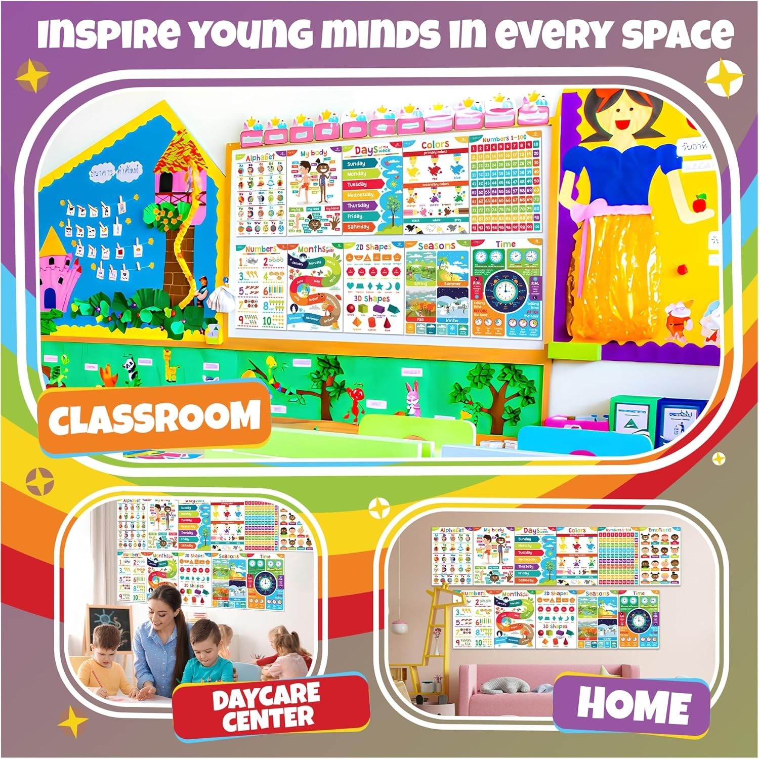 Vibrant 11-Piece Educational Posters for Toddlers – Ideal Nursery Decor, 14″x20″