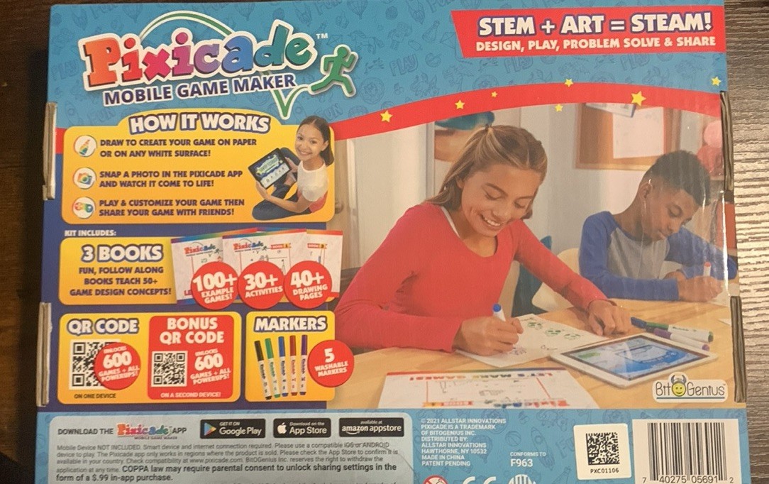 Pixicade Mobile Game Maker STEAM Kit Create 1200 Games Books Markers PXC01106